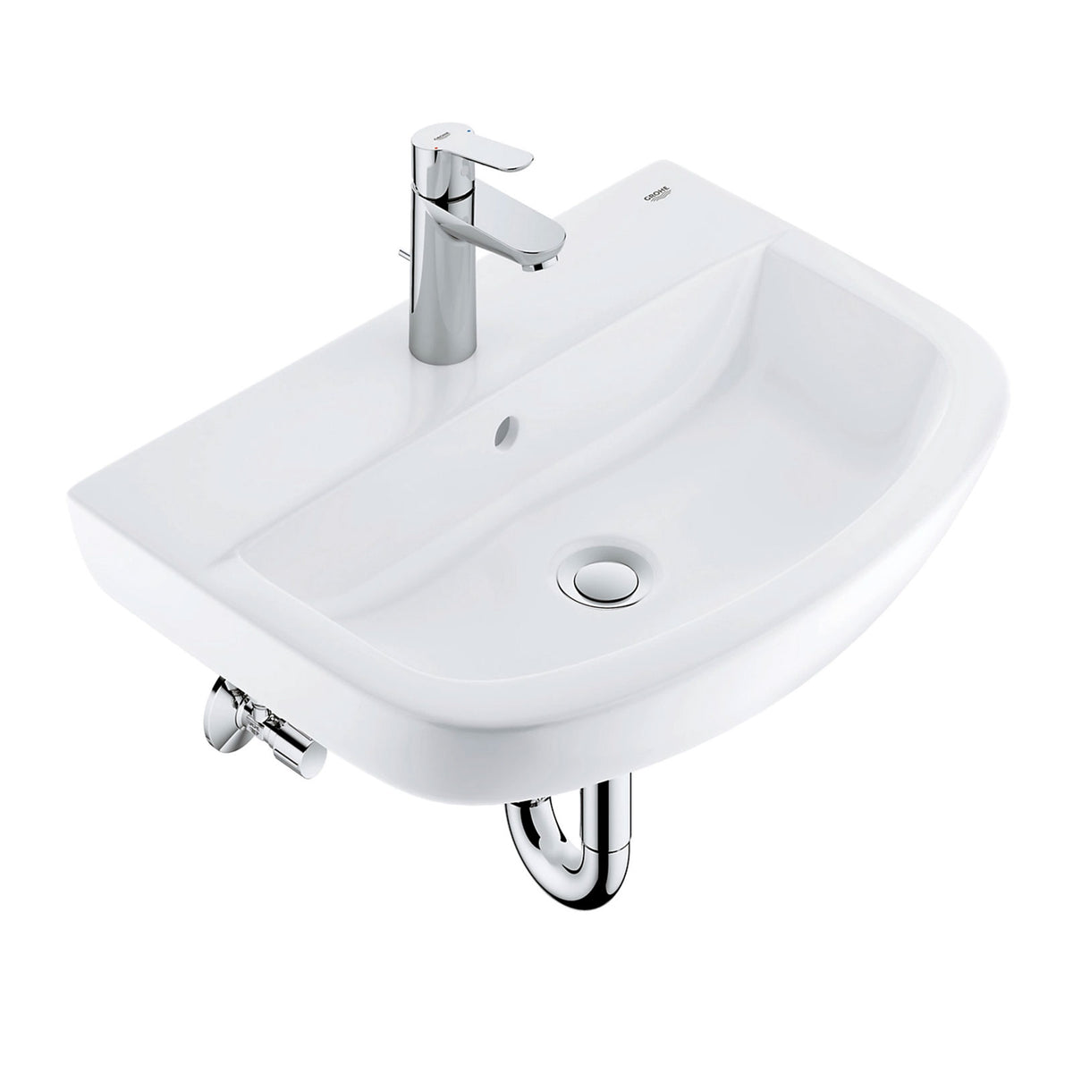 Grohe Start Edge & Bau Gloss Alpine white Round Wall-mounted Cloakroom Basin (W)55.3cm - Image 1