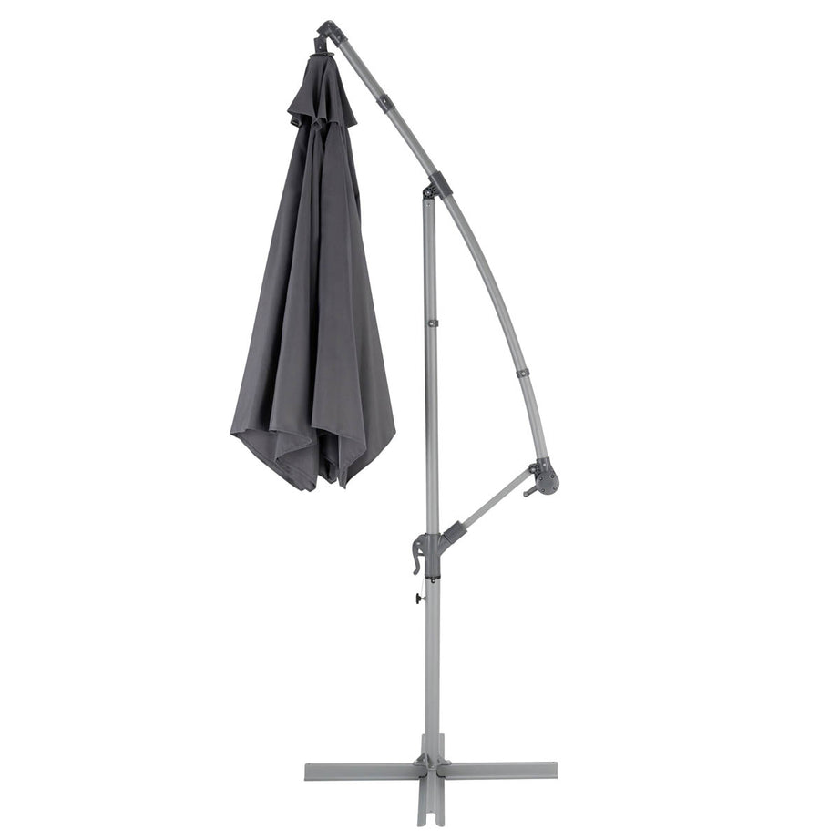 Garden Parasol Steel Grey Overhanging Outdoor Umbrella Sun Shade Canopy 2.98m - Image 2