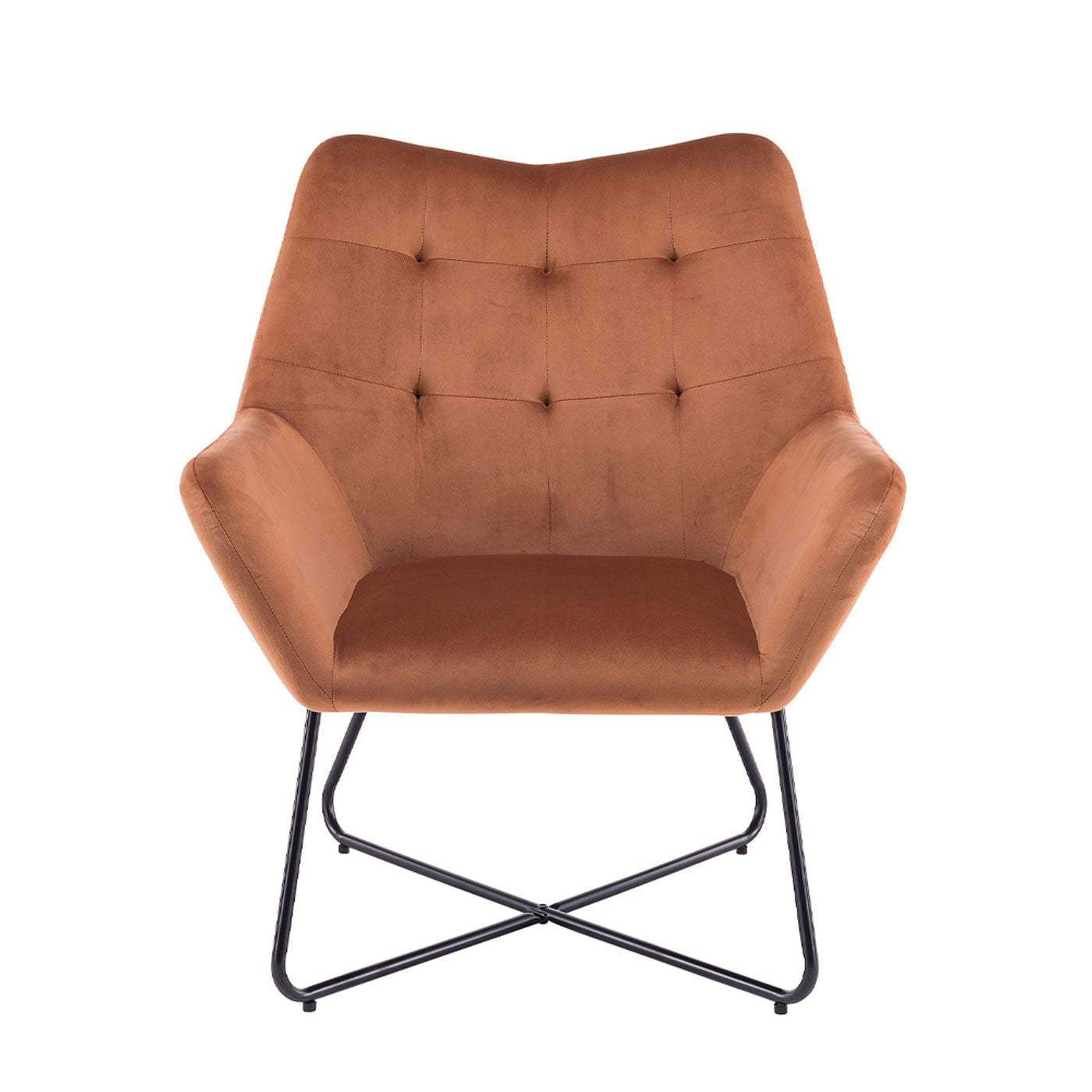Accent Chair Burnt Orange Velvet Effect Black Metal Legs H865 x W750 x D800mm - Image 1