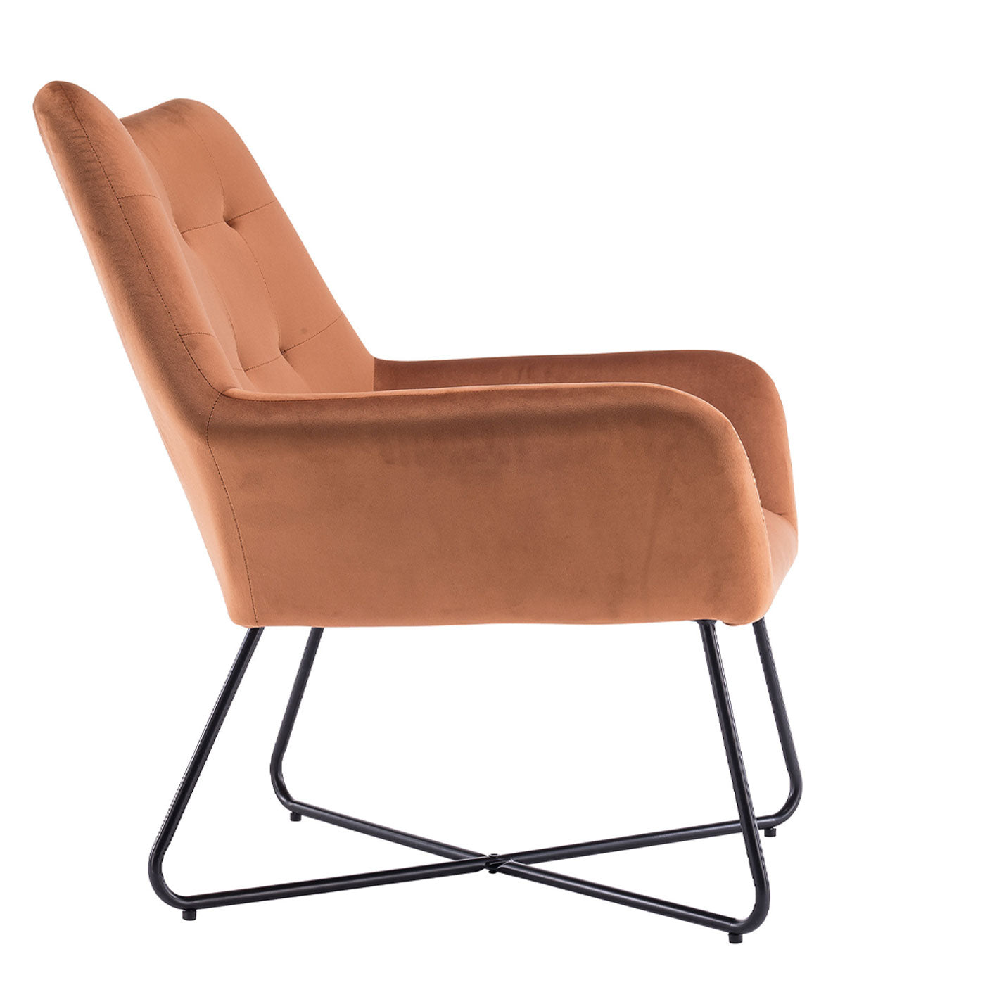 Accent Chair Burnt Orange Velvet Effect Black Metal Legs H865 x W750 x D800mm - Image 2
