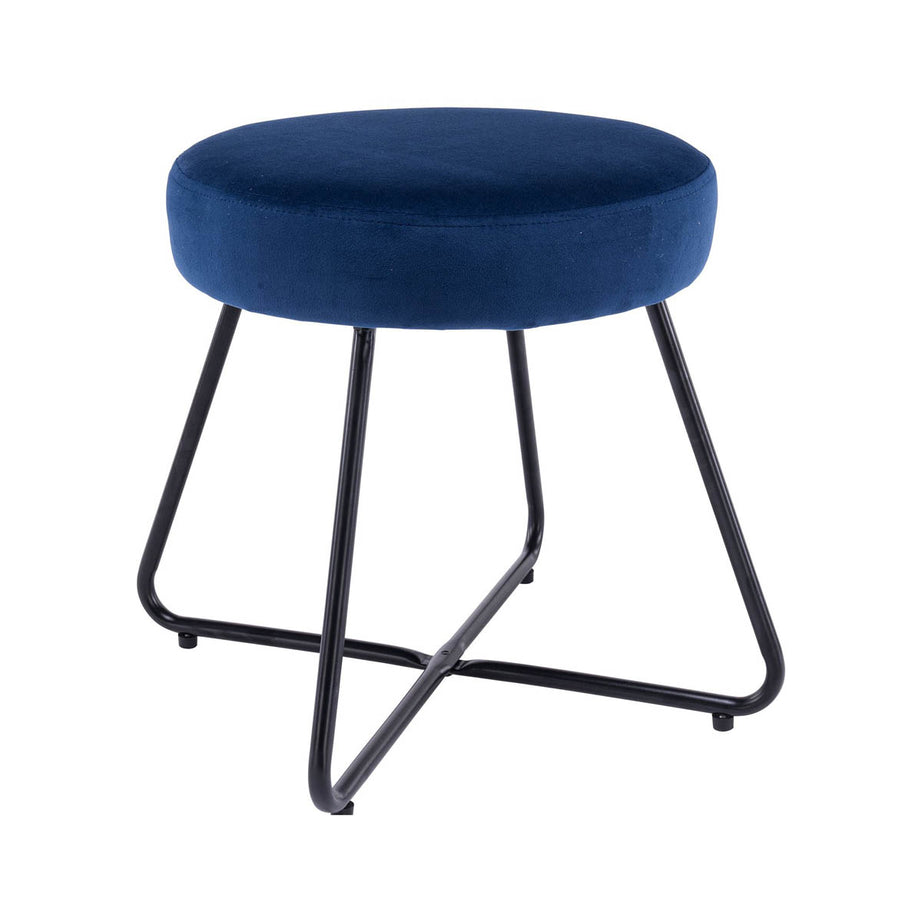 Turio Padded Stool Deep blue Velvet effect - Image 3