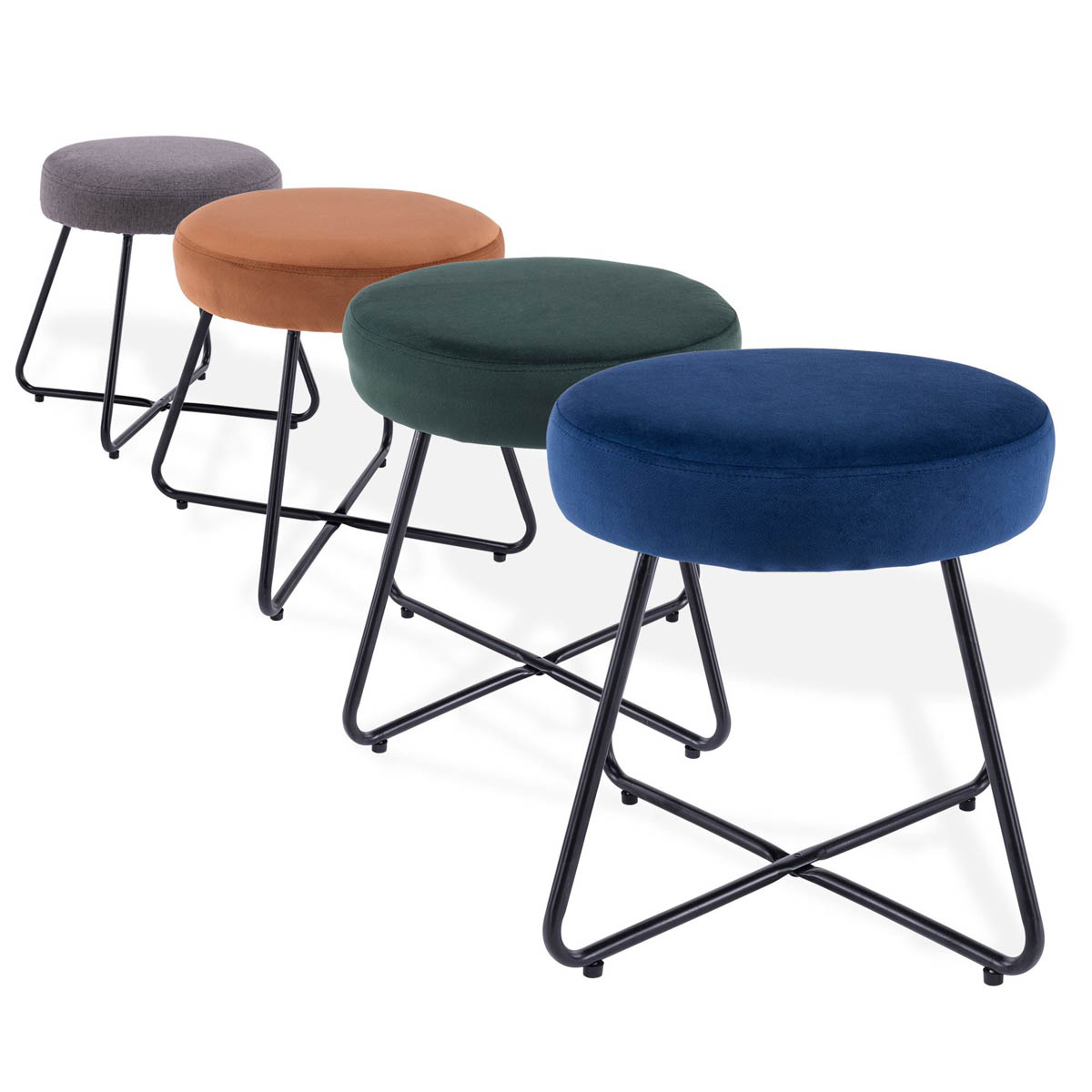 Turio Padded Stool Deep blue Velvet effect - Image 5