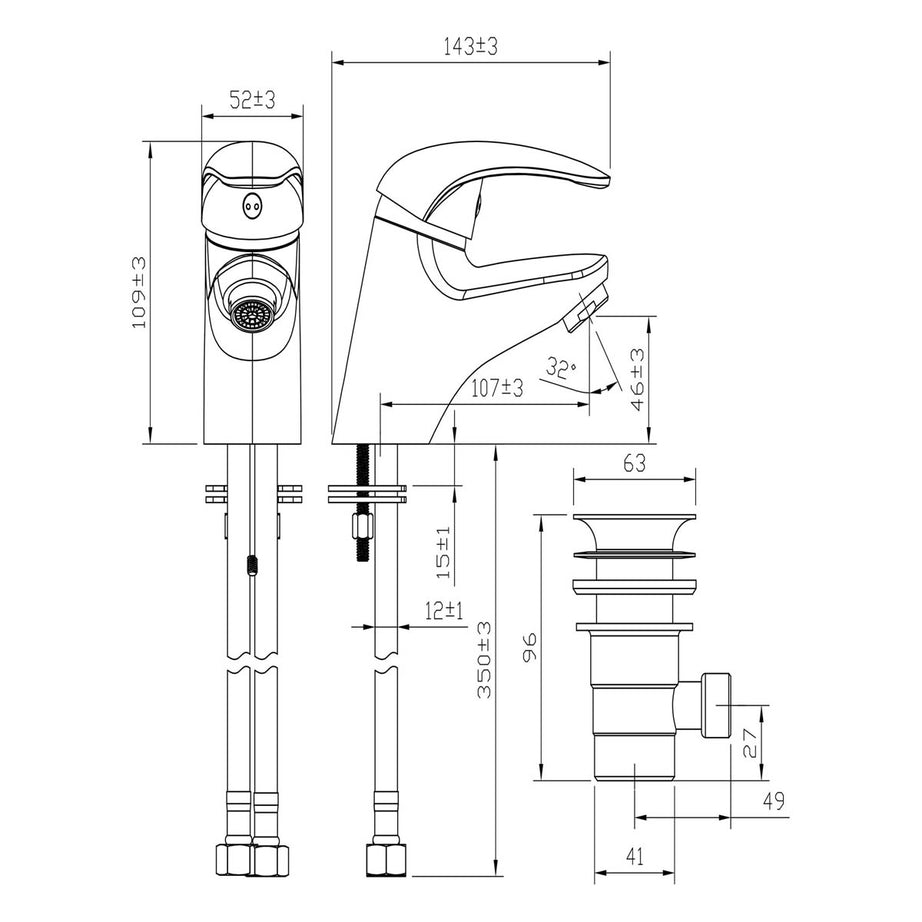 Bathroom Basin Tap Mono Mixer Chrome Single Lever Mini Full Turn Modern Faucet - Image 2