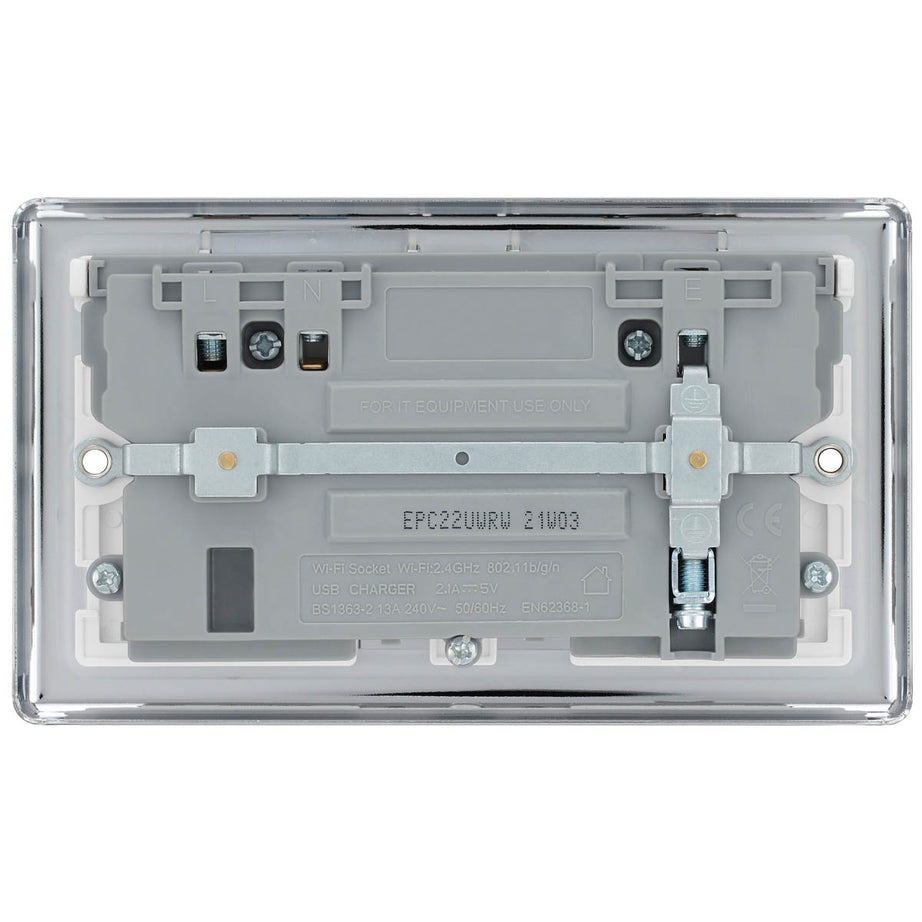 Switched Socket Double 13A WiFi Extender Type A USB Metal Chrome Raised Rounded - Image 4