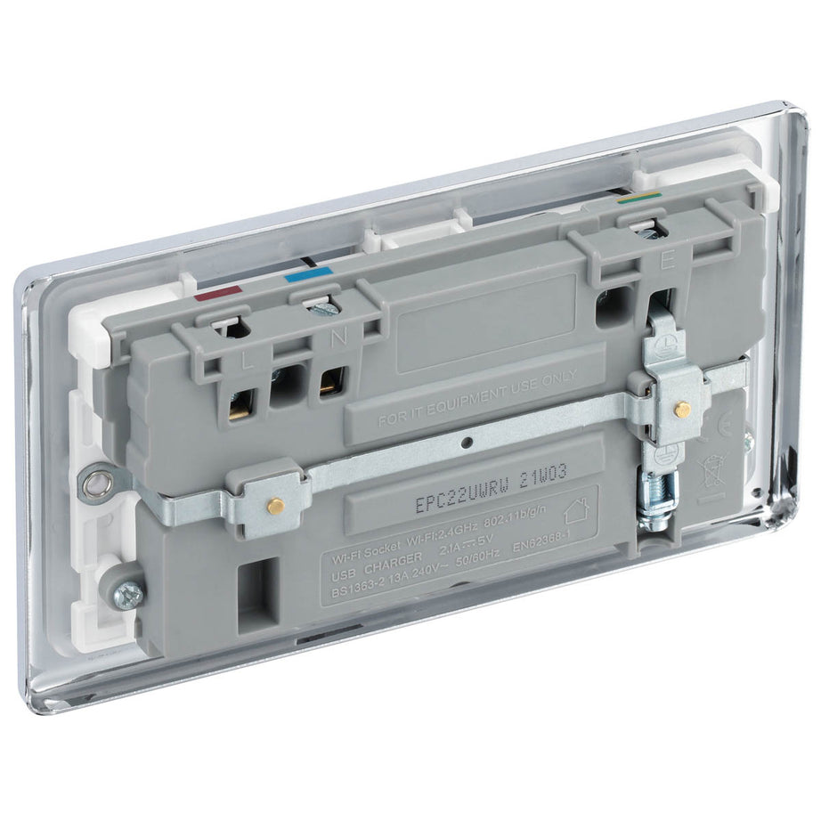 Switched Socket Double 13A WiFi Extender Type A USB Metal Chrome Raised Rounded - Image 6