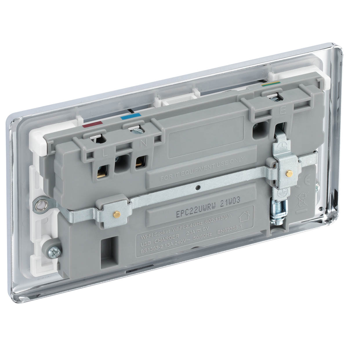 Switched Socket Double 13A WiFi Extender Type A USB Metal Chrome Raised Rounded - Image 6