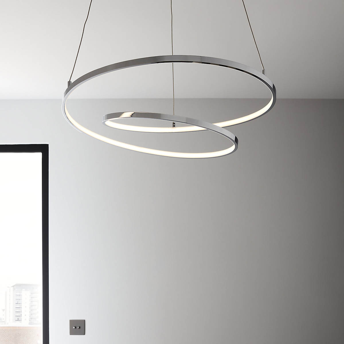 Pendant Ceiling Light Dimmable Warm White Adjustable Chrome Effect (Dia)580mm - Image 4