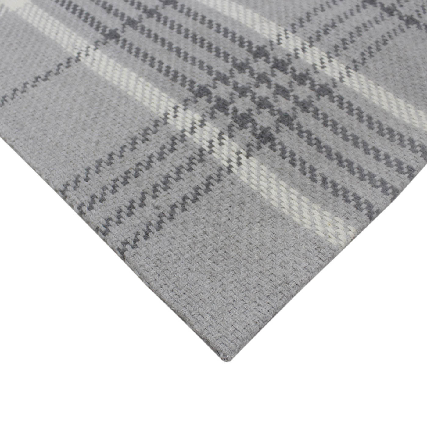 Floor Rug Grey Check Medium Indoor Wool Flat Weave Modern (L)170 x (W)120cm - Image 6