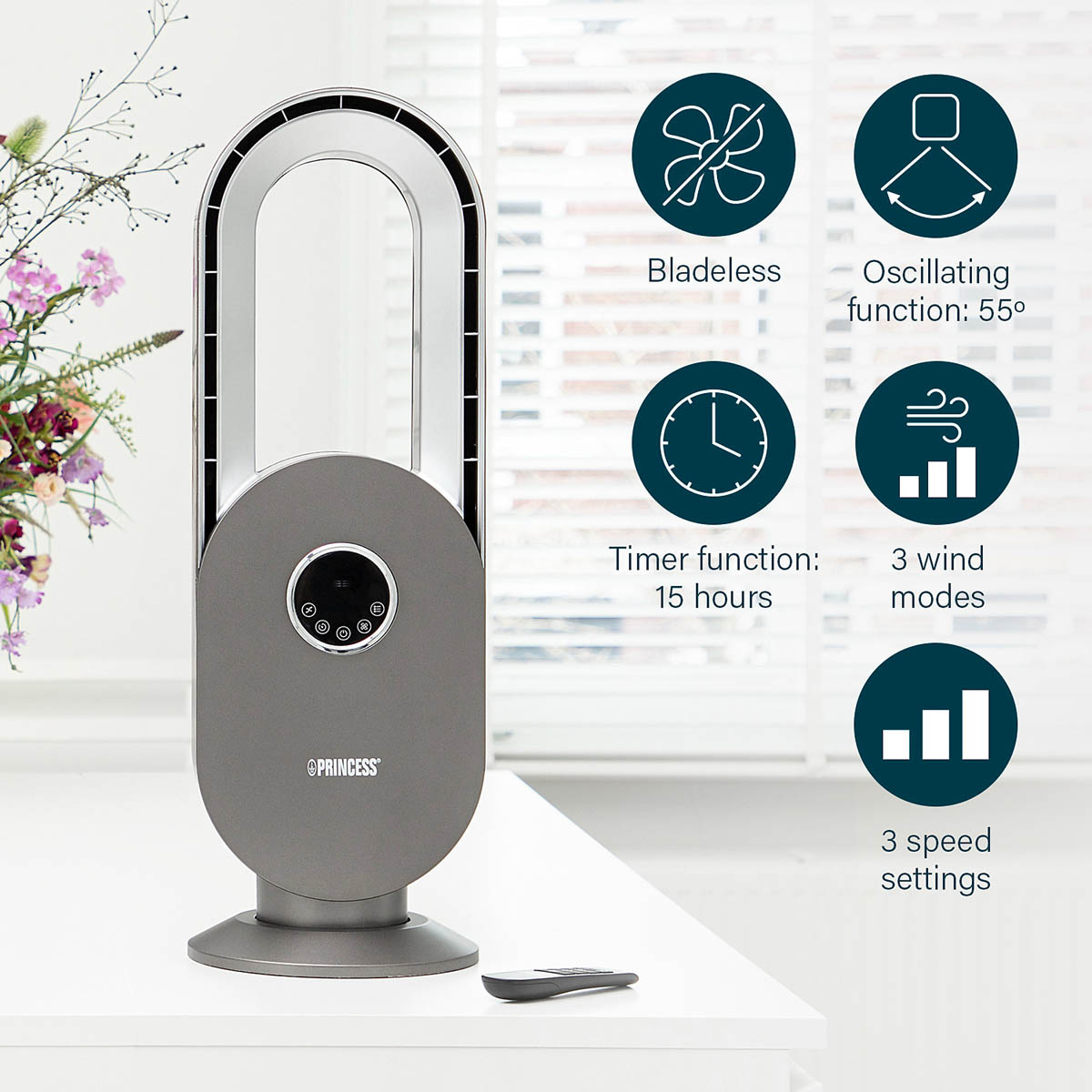 Princess Fan Cooling and Air Circulation Bladeless Remote Control (H)67.5cm - Image 1