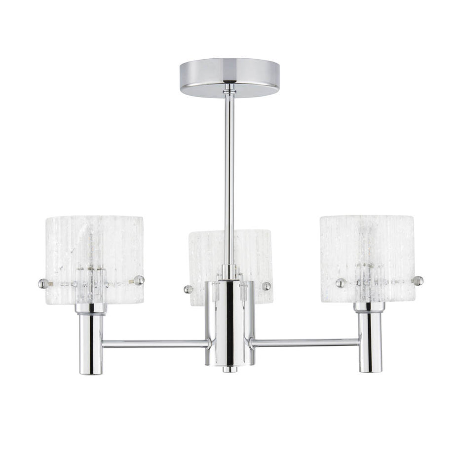 Bathroom Ceiling Light 3 Way Chrome Cracked Glass Modern Living Room Bedroom - Image 1