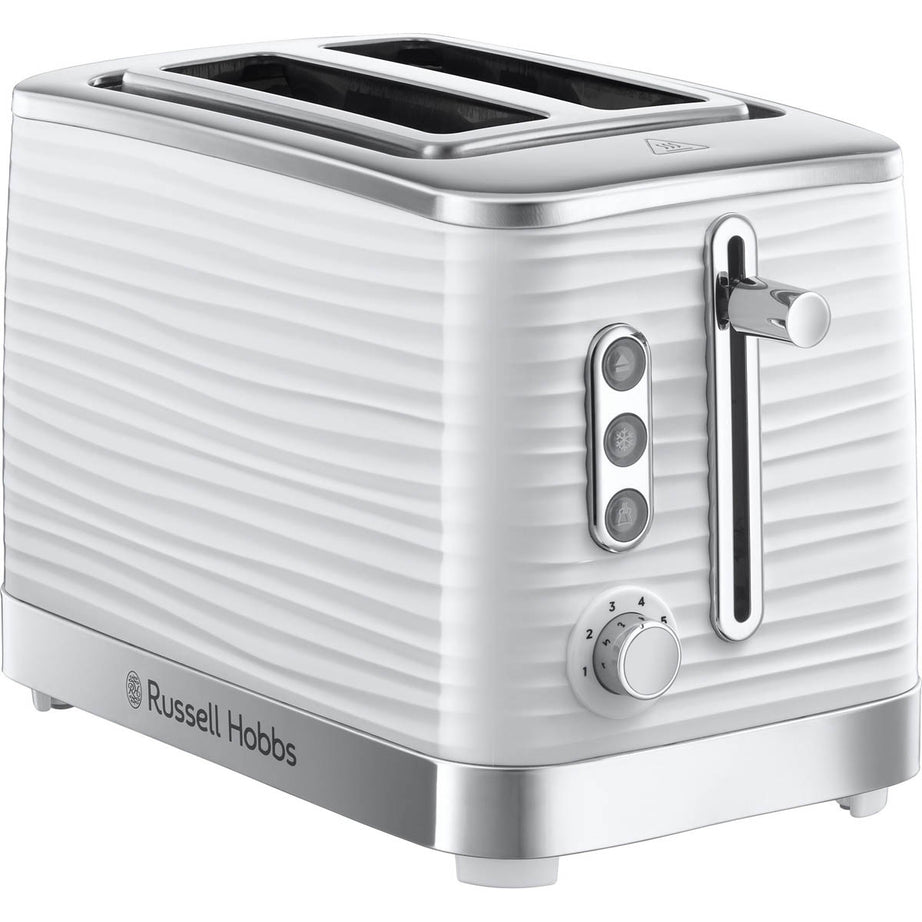 Russell Hobbs Toaster 2 Slice White Reheat Frozen Cancel Browning Crumb Tray - Image 1