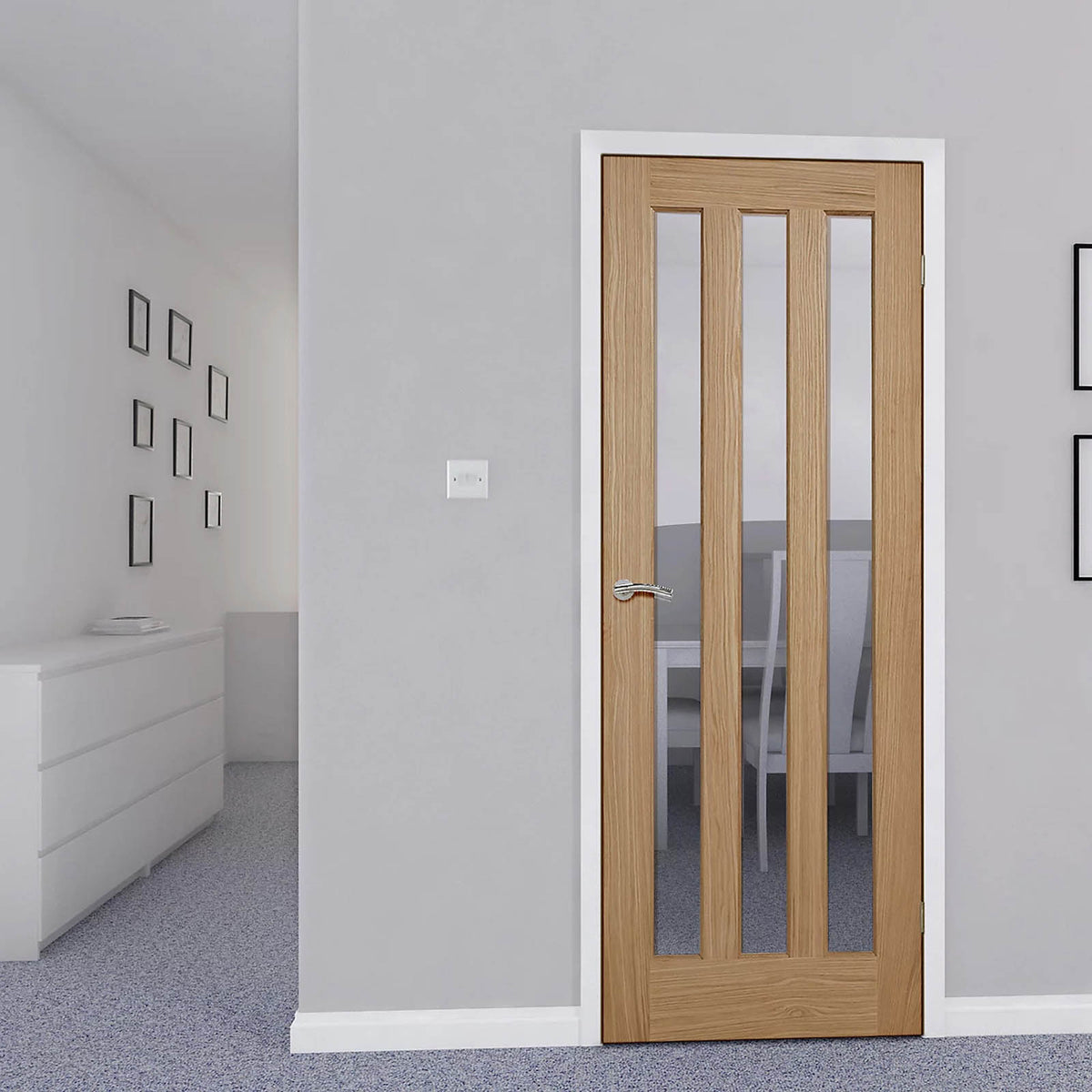 Fortia Internal Door Timber Vertical Clear Glazed Natural Oak Veneer Reversible - Image 4