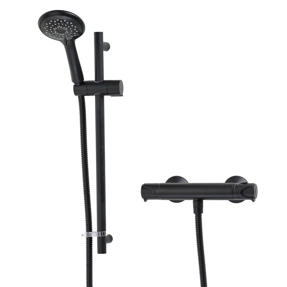 Triton Thermostatic Mixer Shower Exposed Matt Black 3 Spray Pattern Round Head - Image 1