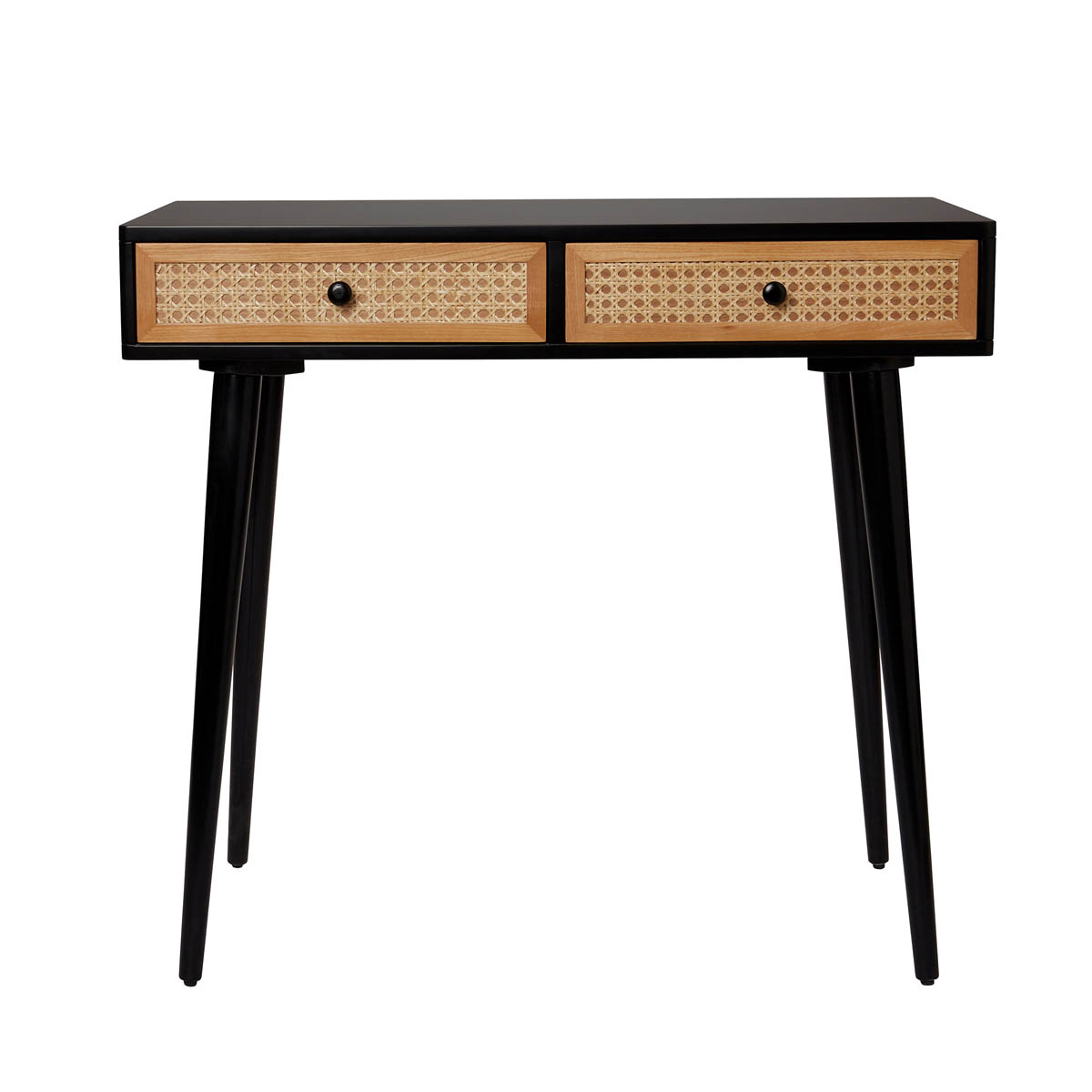 Leona Console Table 2 Drawer Matt Black Rattan Effect (H)790 (W)400 (D)800mm - Image 4