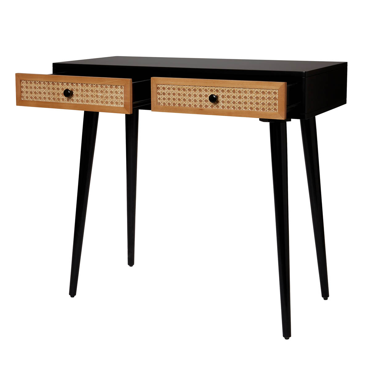 Leona Console Table 2 Drawer Matt Black Rattan Effect (H)790 (W)400 (D)800mm - Image 5