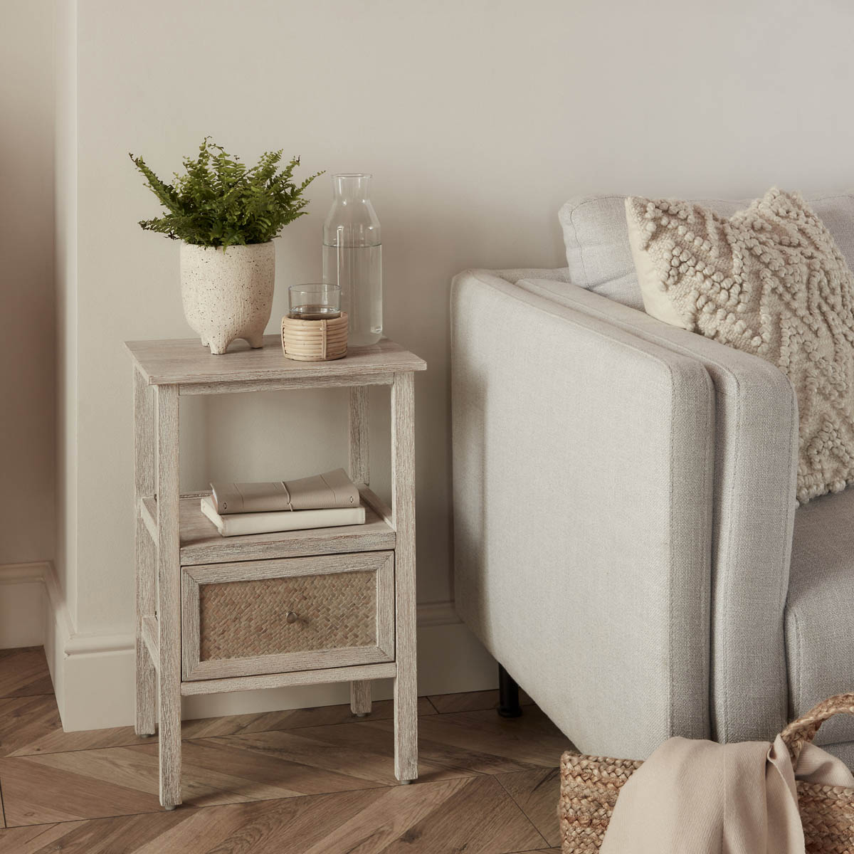 Pinilla Bedside Table Matt Whitewashed MDF 1 Drawer Chic (H)600 (W)300 (D)400mm - Image 2