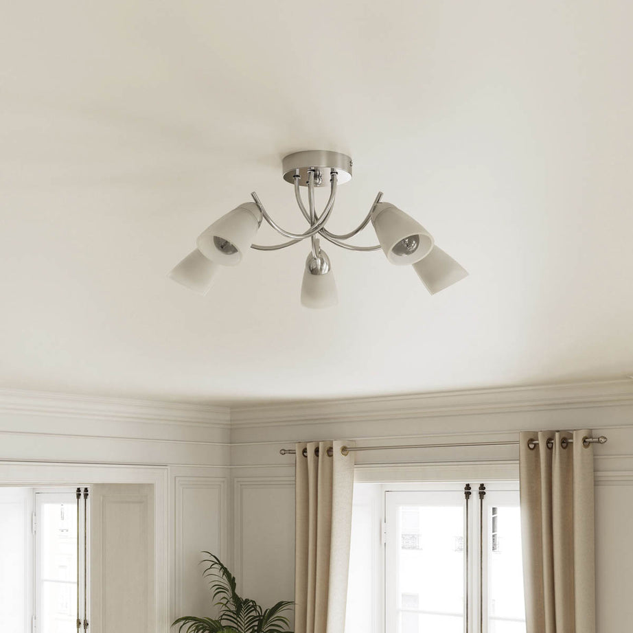 Ceiling Light LED 5 Lamp Round Frosted Glass Metal Chrome Effect Modern - Image 3
