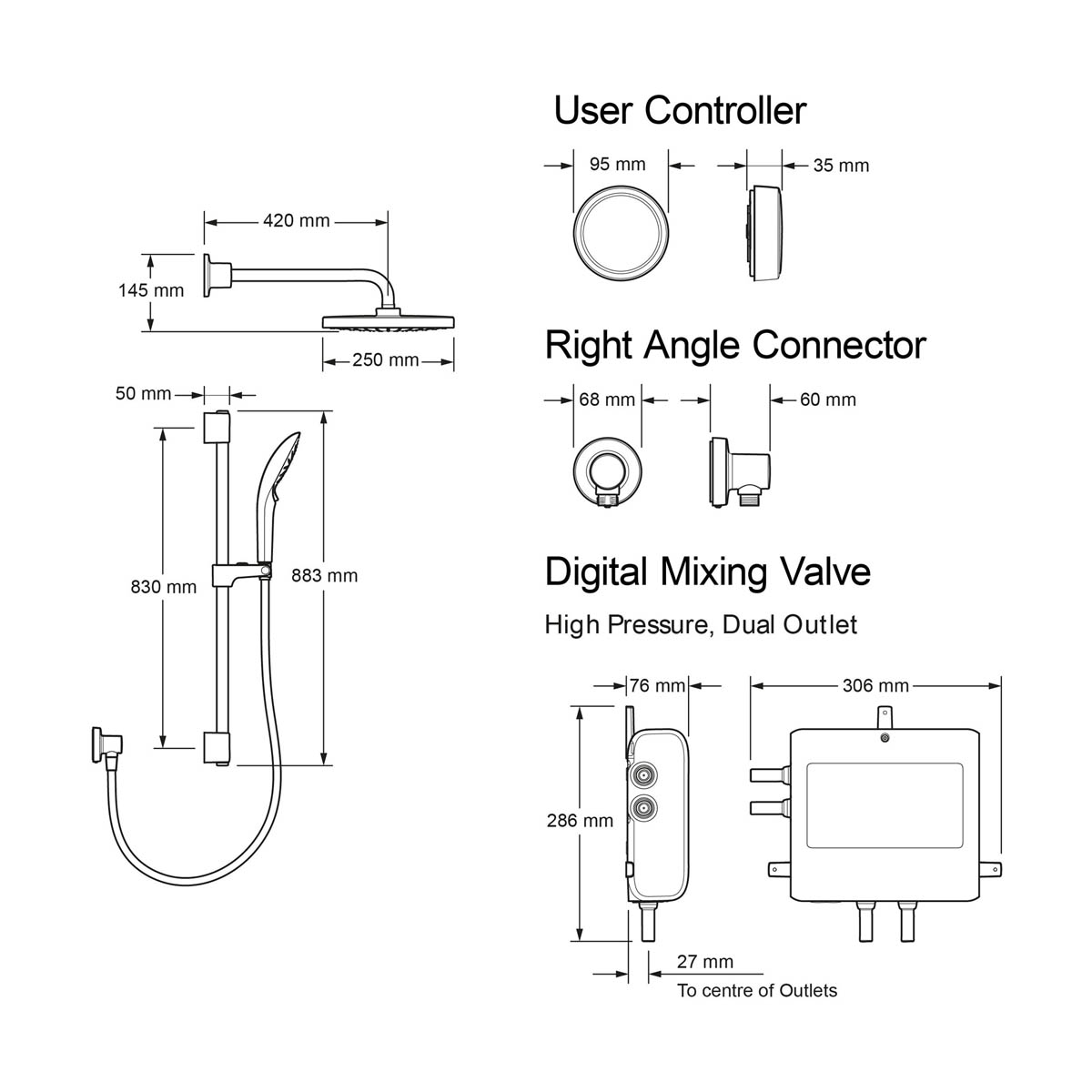 Mira Bathroom Mixer Shower Digital Concealed Chrome 4 Spray Pattern Twin Head - Image 3
