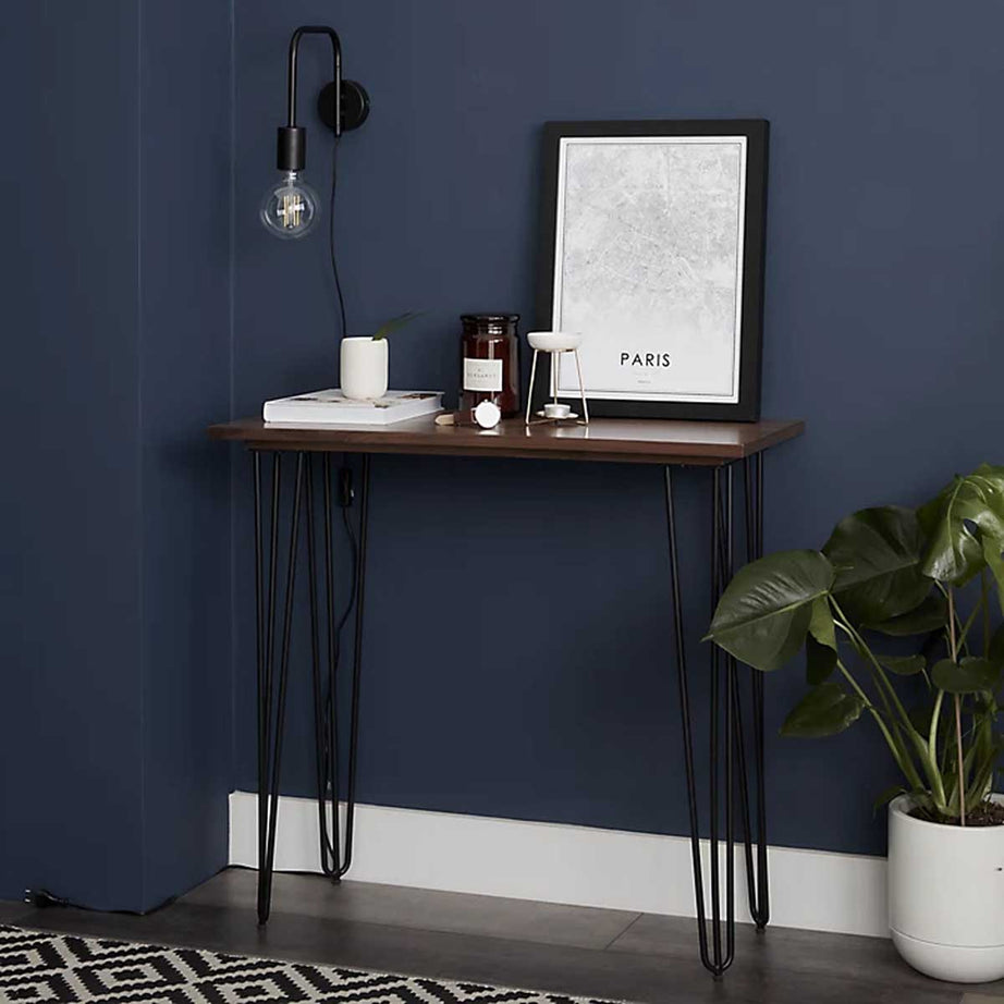 Console Side Table Storage Shelf Matt Walnut Effect Modern Industrial Furniture - Image 4