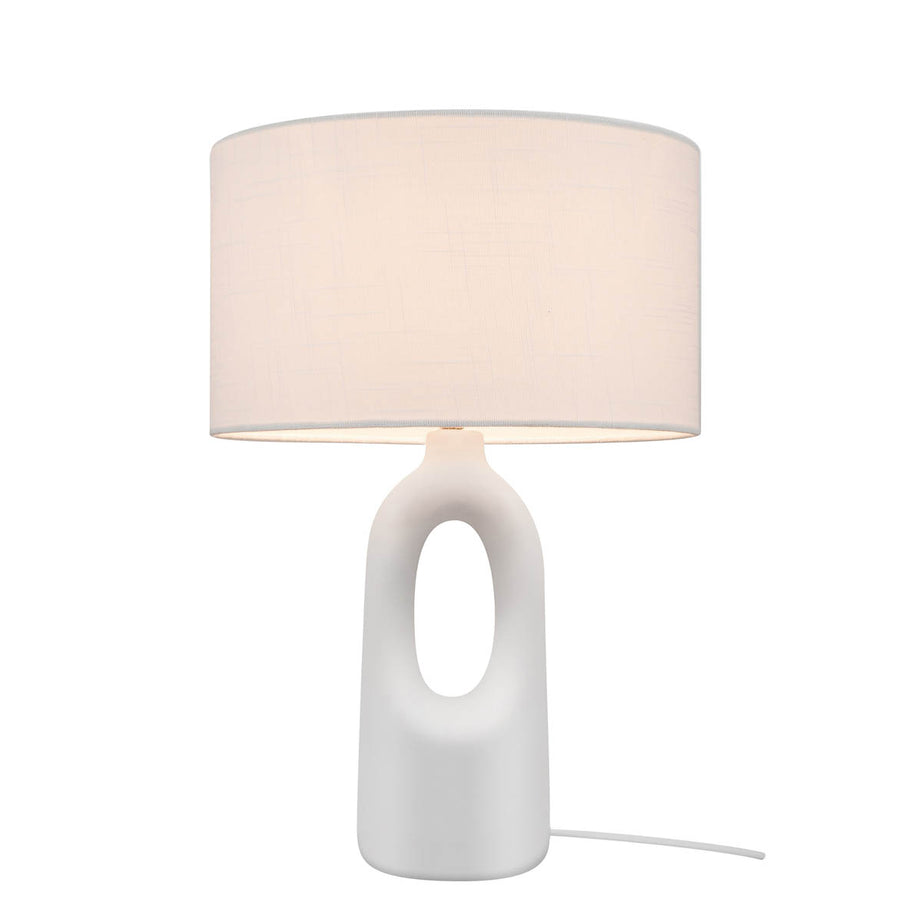 Table Lamp Straight Cream Ceramic White Fabric Lining Room Bedside Contemporary - Image 1
