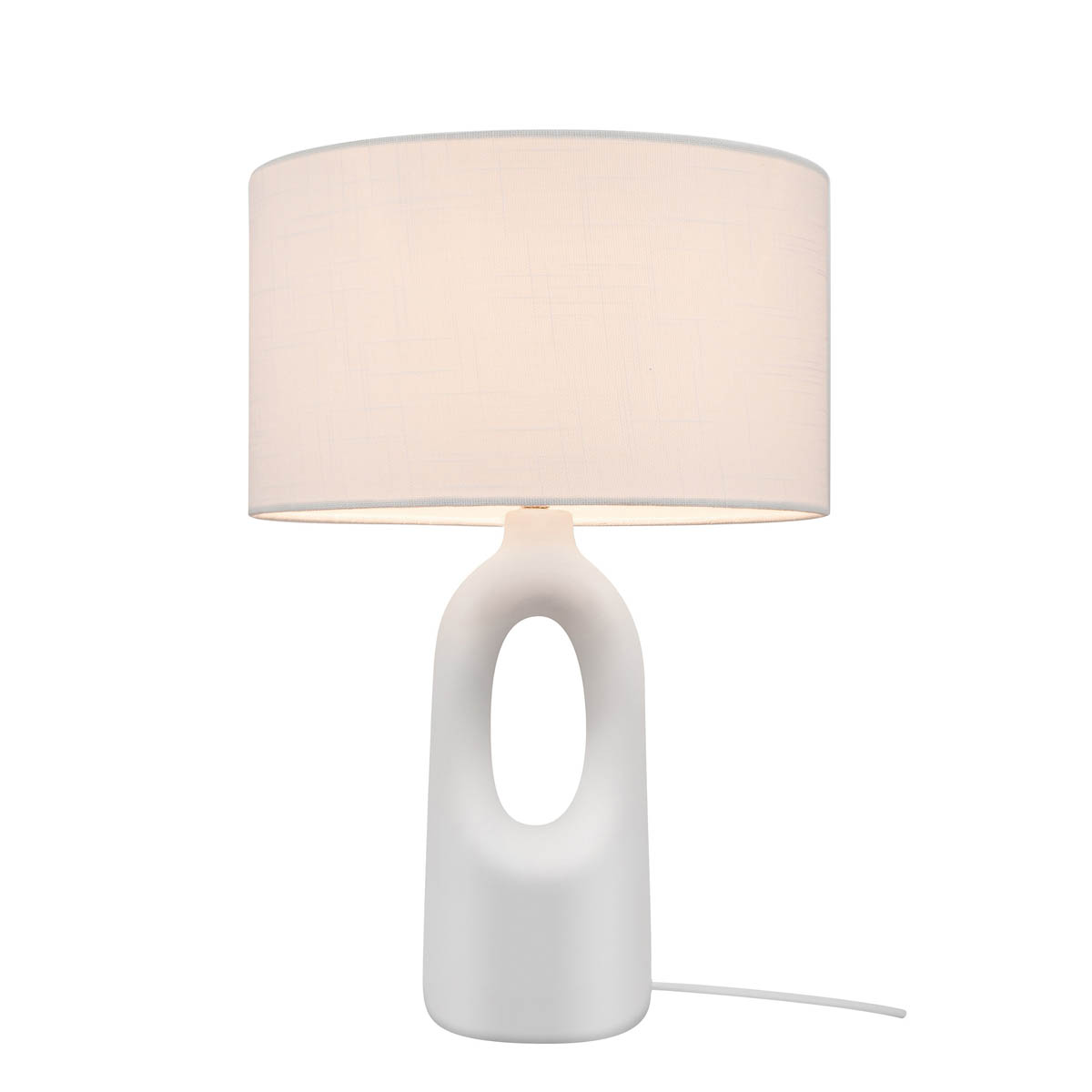 Table Lamp Straight Cream Ceramic White Fabric Lining Room Bedside Contemporary - Image 1