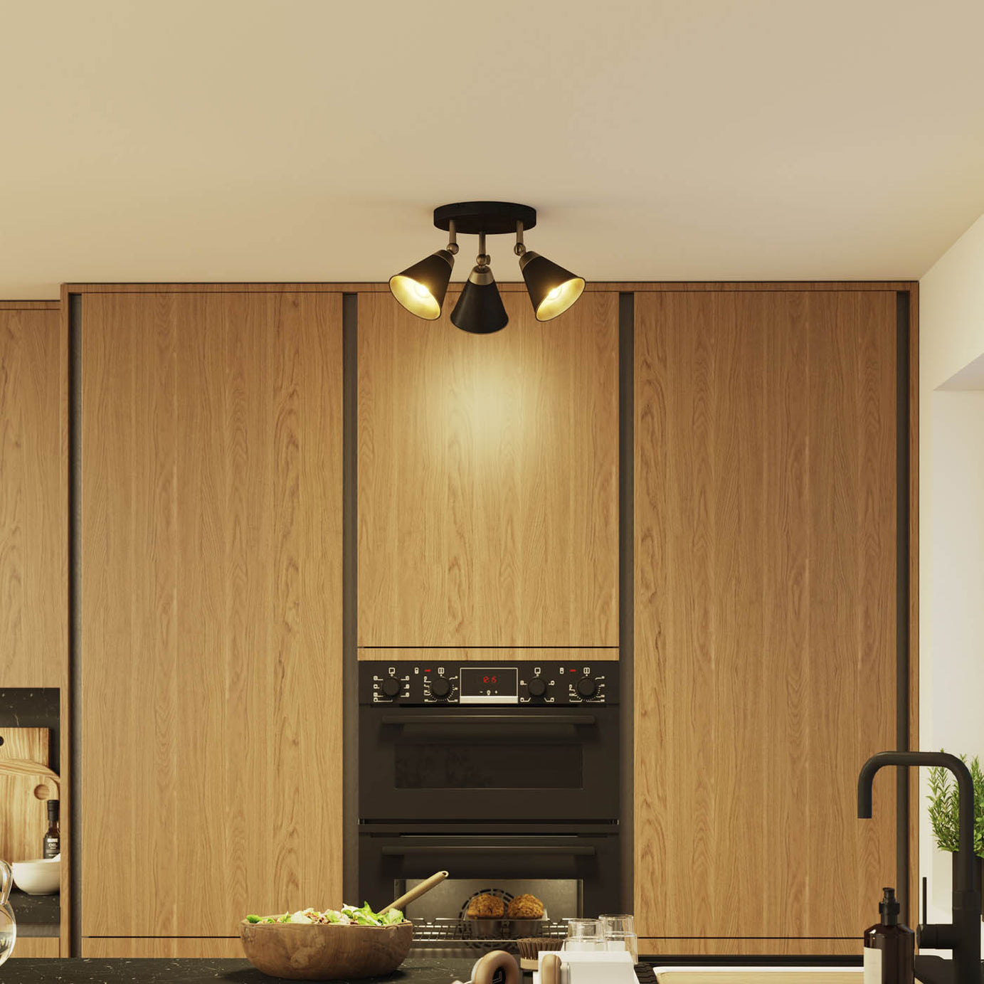 LED Ceiling Spotlight 3 Way Multi Arm Matt Antique Brass Effect Modern Kitchen - Image 2