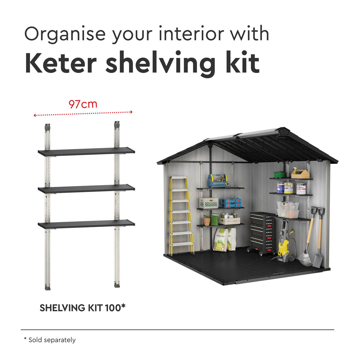 Keter Shelving Unit 3 Shelf Steel Storage Adjustable Garage Shed Organizer - Image 8
