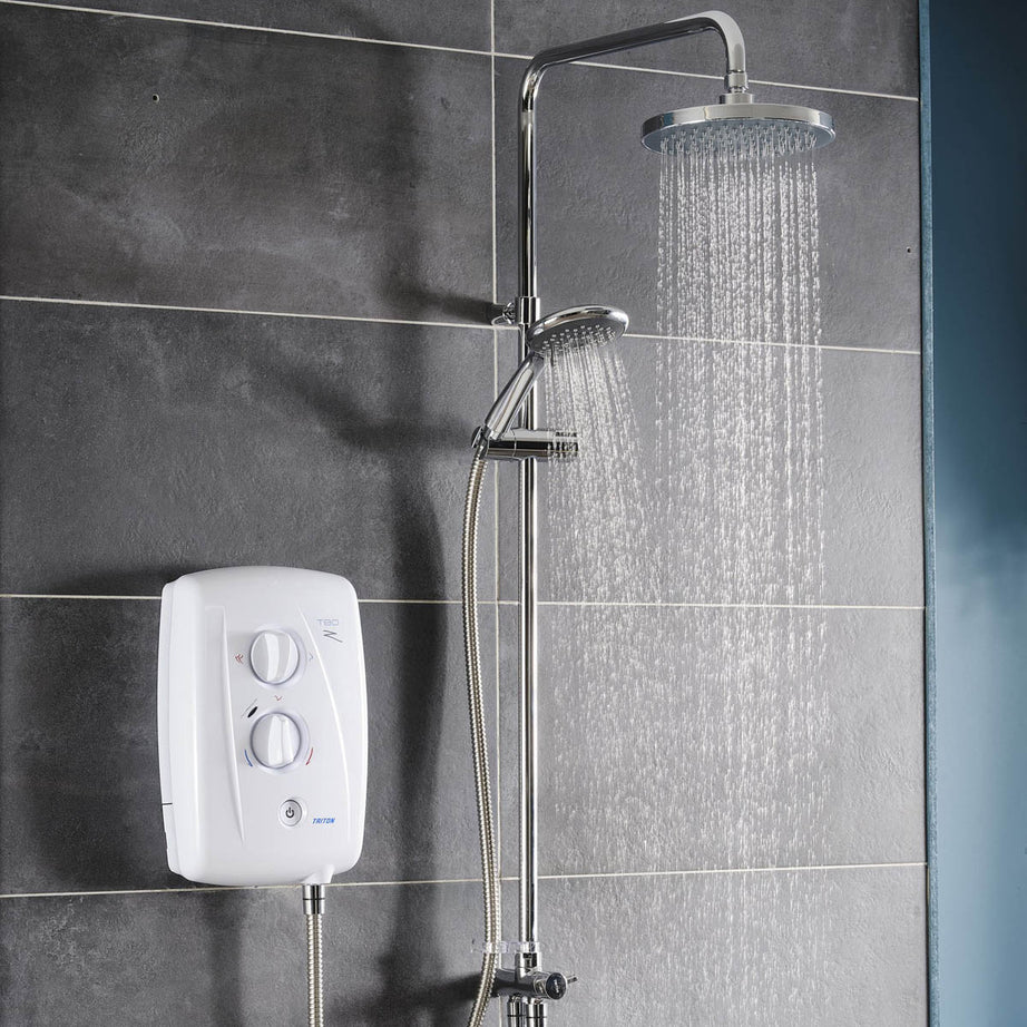 Triton Electric Shower Mixer Chrome 5-Spray Pattern Round Twin Head 9.5kW - Image 2