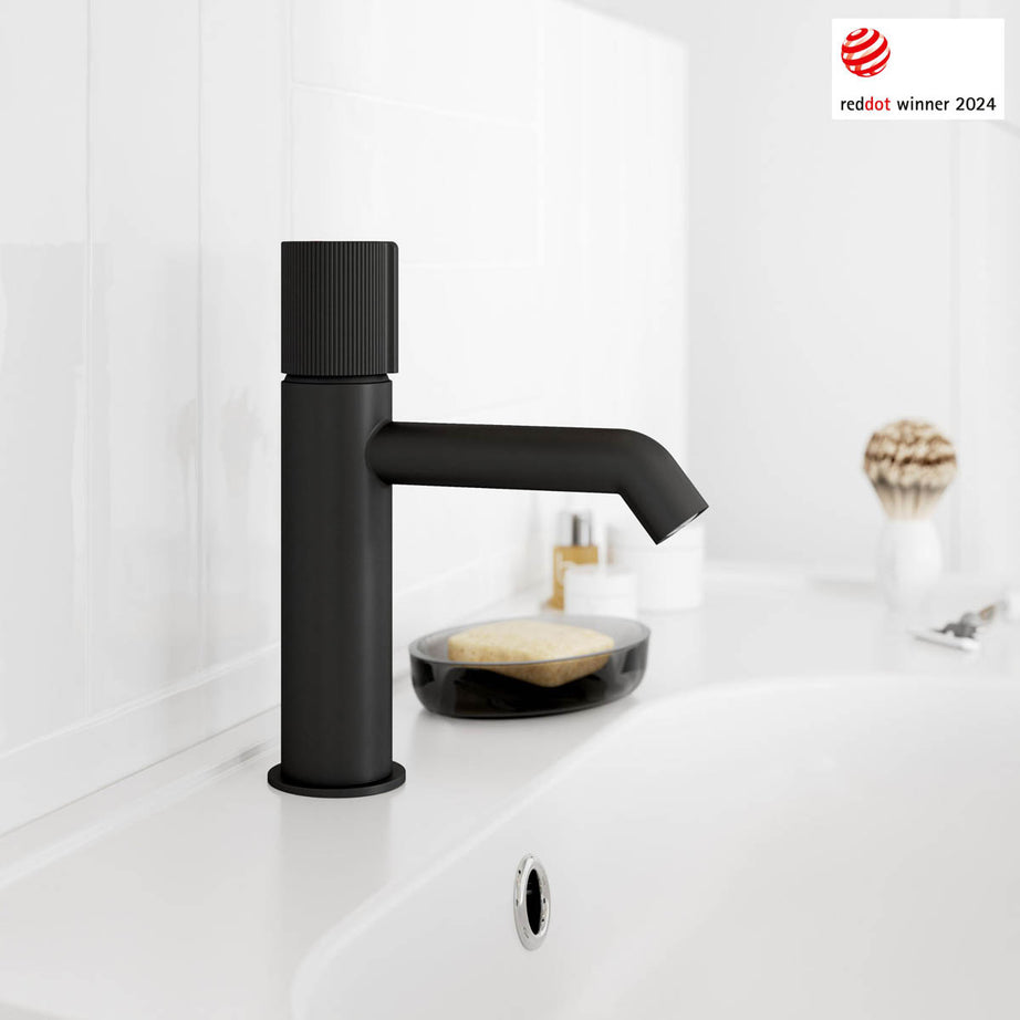 Bathroom Basin Tap Mixer Matt Black Round Single Lever Clicker Waste Modern - Image 2