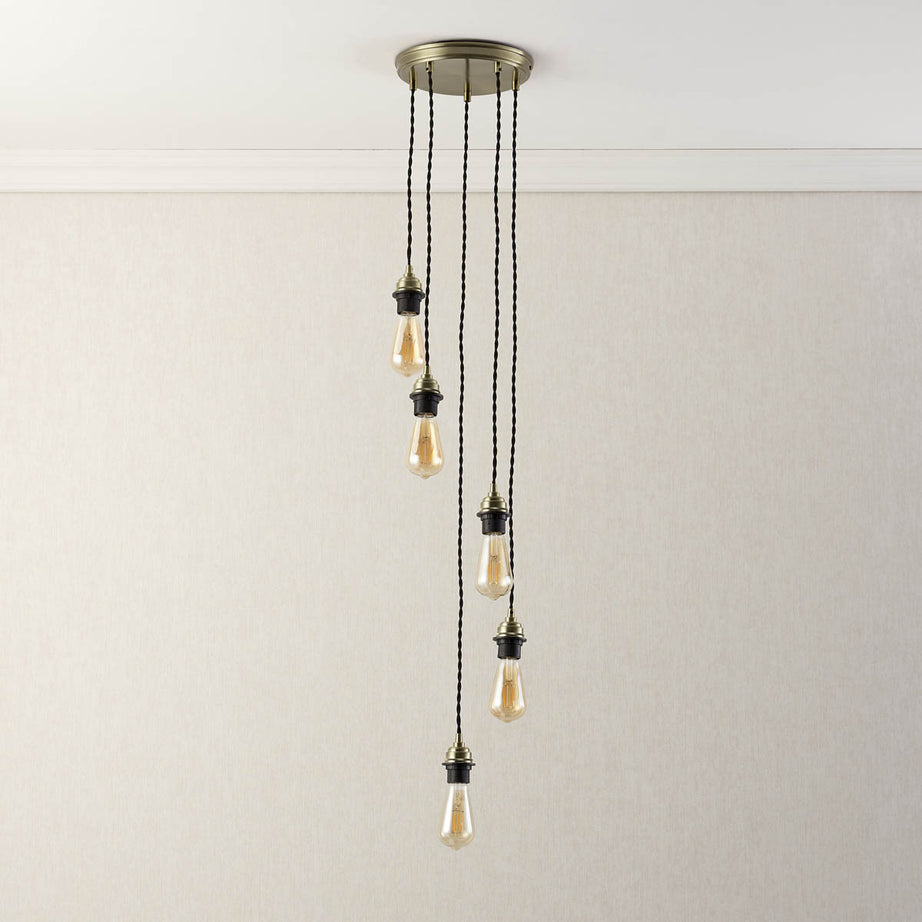 Ceiling Light 5 Lamps Antique Brass Effect Adjustable Drop Dimmable (L)1500mm - Image 2