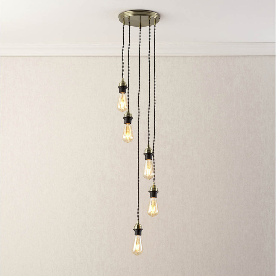 Ceiling Light 5 Lamps Antique Brass Effect Adjustable Drop Dimmable (L)1500mm - Image 1