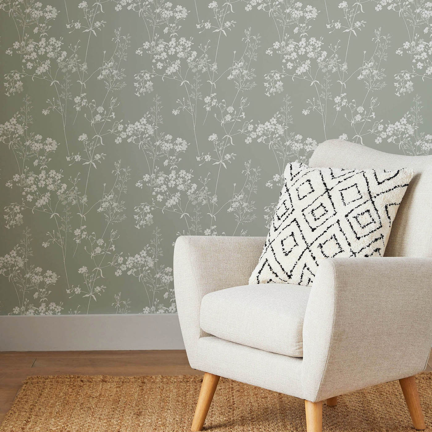 Next Wallpaper Sage Green Leaf Design 5.2m² Coverage Matt Smooth Patterned - Image 3