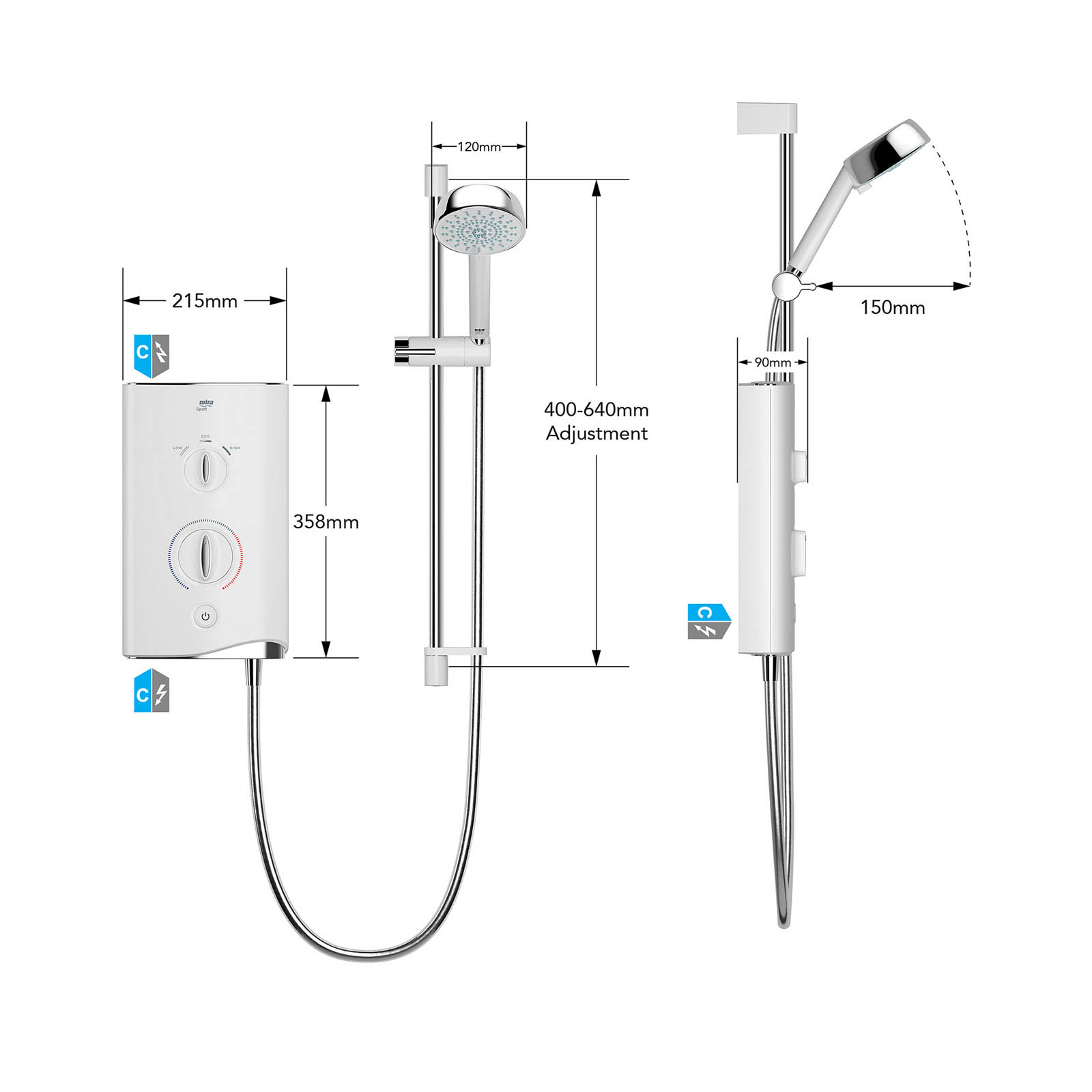 Mira Electric Shower Mixer 10.8kW Gloss White 4 Spray Pattern Round Head - Image 3