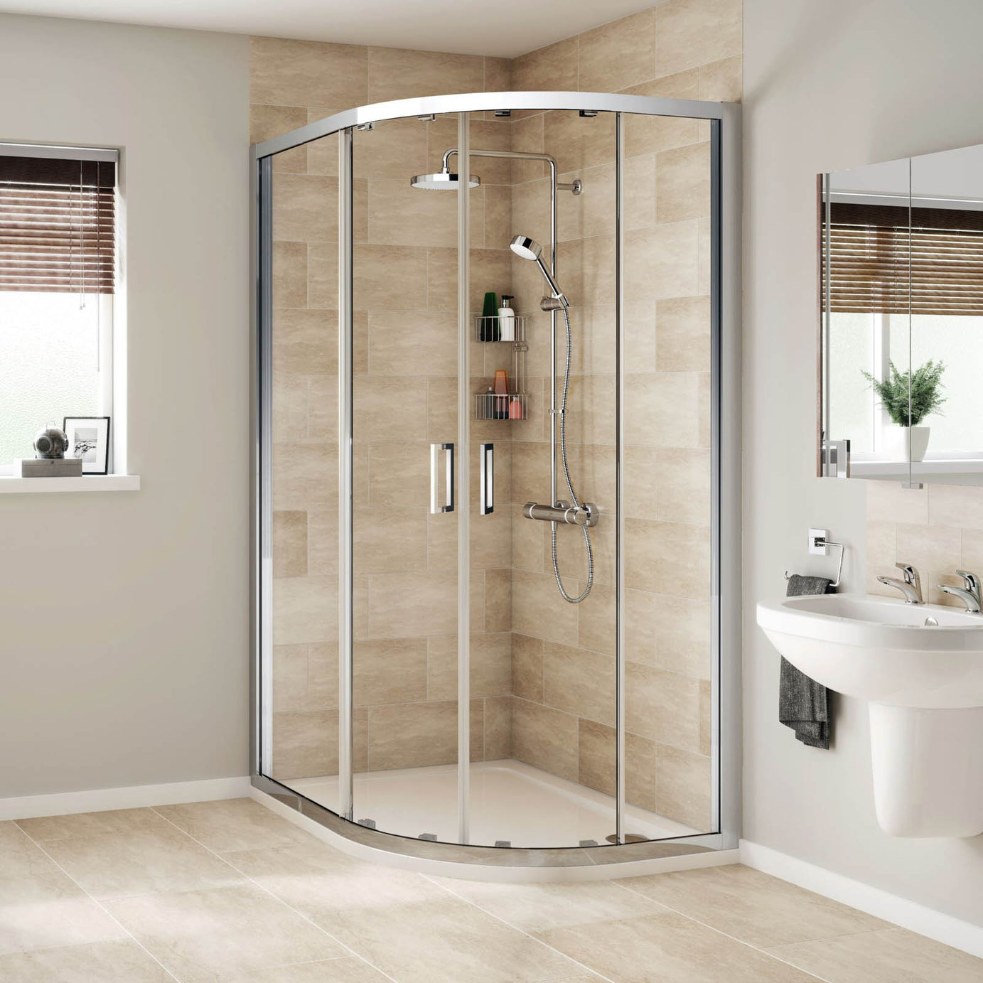 Mira Shower Tray Low Gloss White Quadrant Universal With Waste Bathroom Modern - Image 2