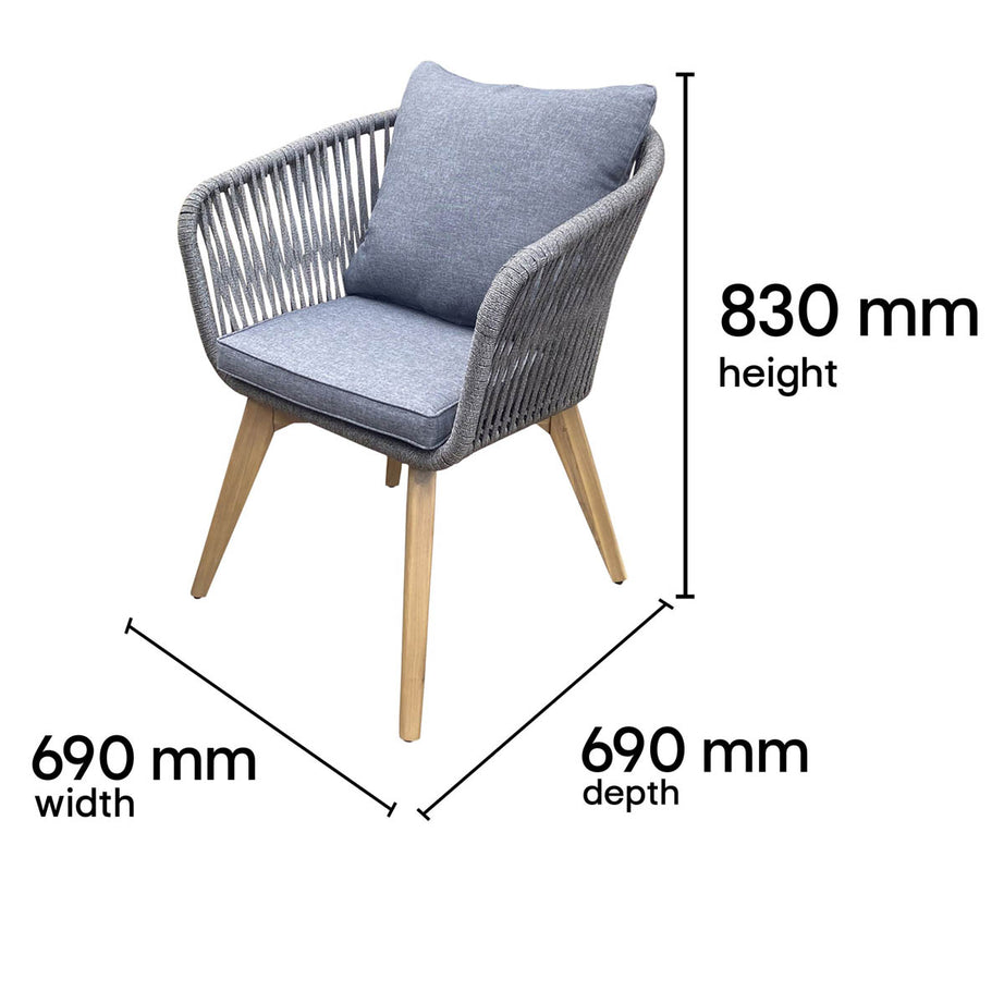 Garden Bistro Set 2 Seater Grey Natural Wooden Table Chairs Outdoor Furniture - Image 4