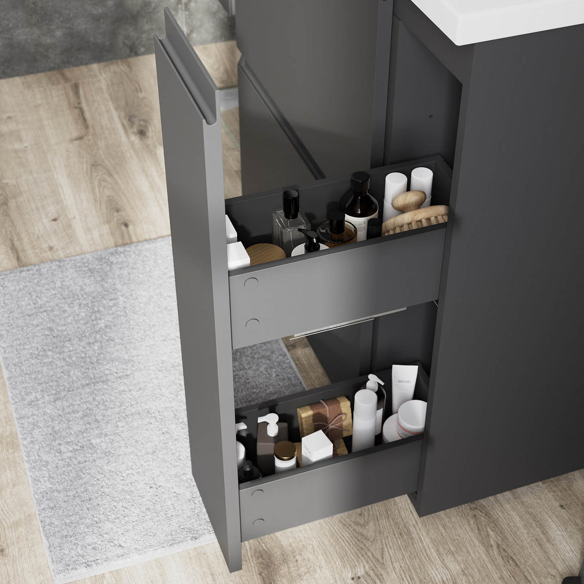 Bathroom Cabinet Levanna Matt Grey Freestanding Vanity Unit Storage Furniture - Image 8