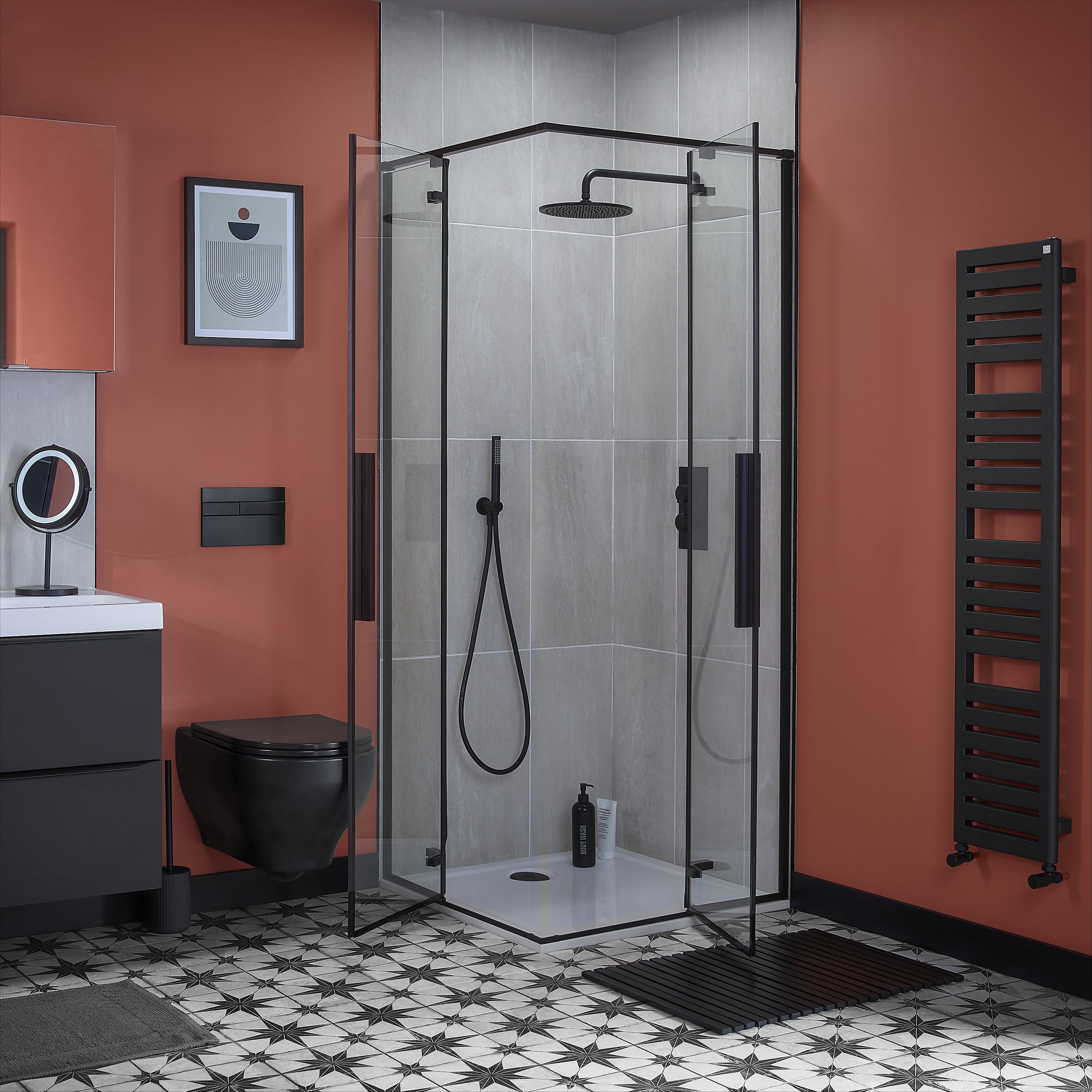 Aquadry Fixed Shower Head Round Single Spray Pattern Brass Black Matt 250mm - Image 6