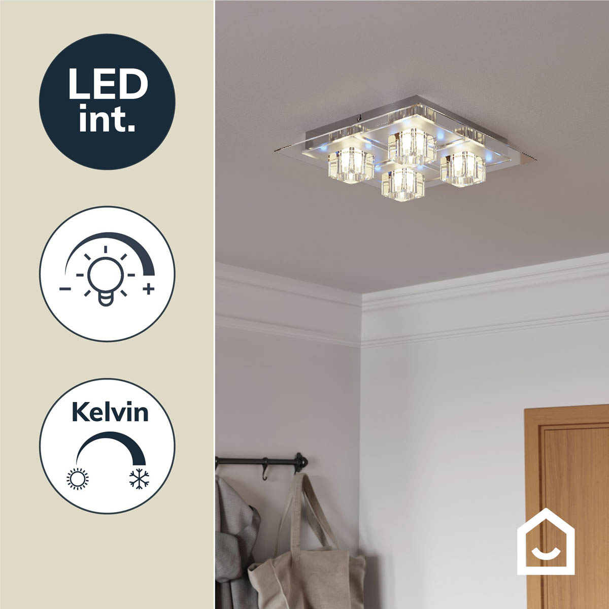 Ceiling Light Integrated LED Colour Changing Square Metal Glass Contemporary - Image 3