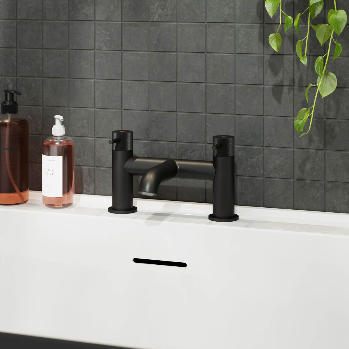 Bath Filler Tap Mixer Matt Black Double Lever Bathroom Modern Deck Faucet - Image 2