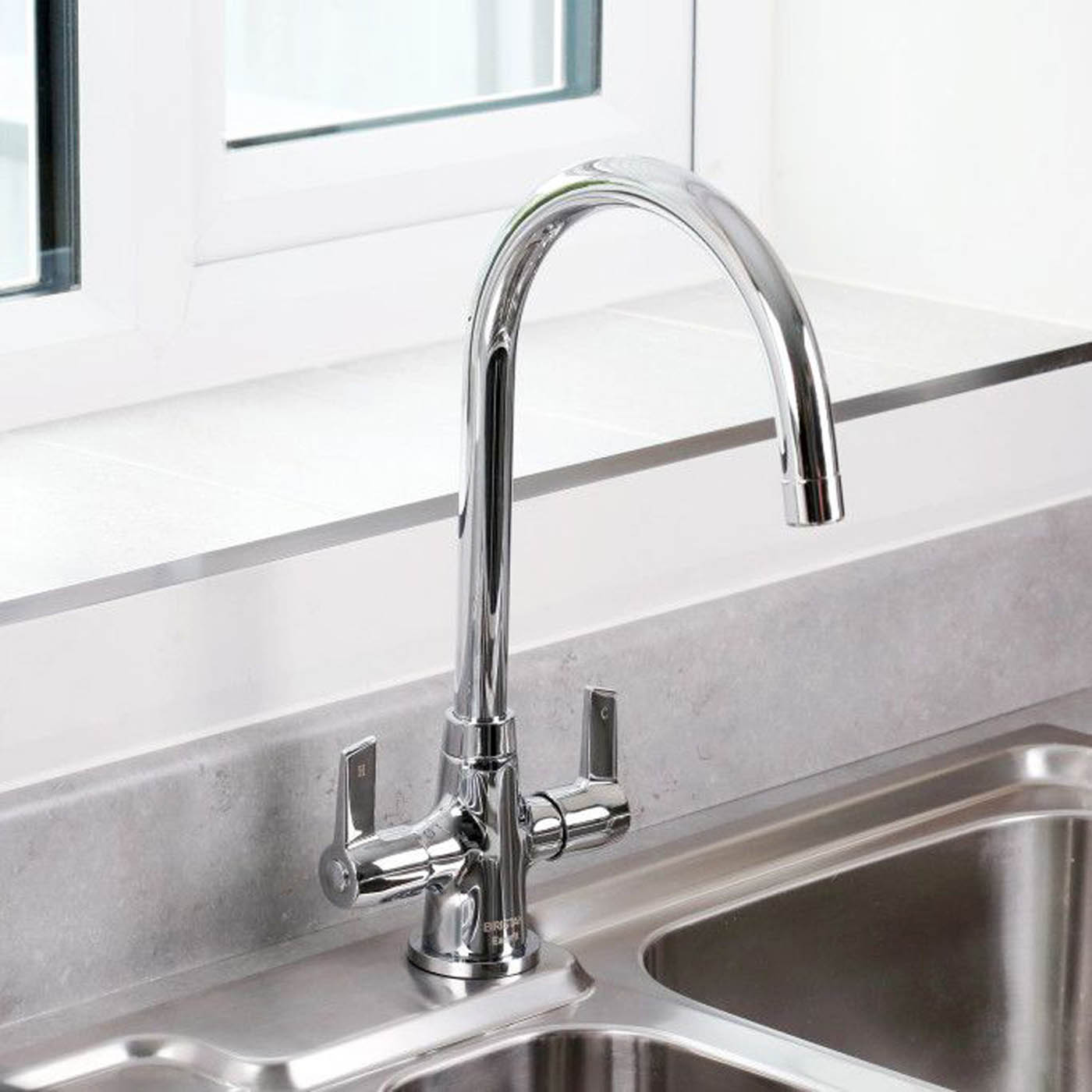 Kitchen Sink Tap Mixer Chrome Swivel Spout Brass Double Lever Contemporary - Image 2