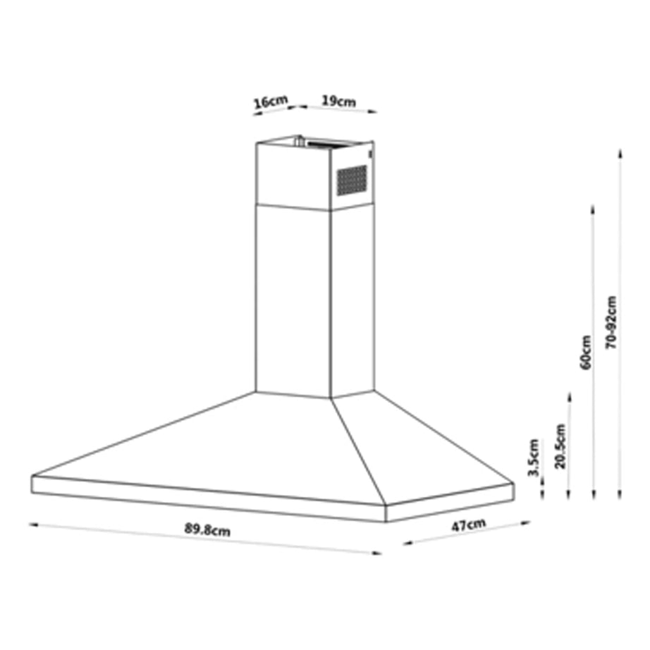 Chimney Cooker Hood  Black Steel And Glass GHAGRO90 Touch Control (W)89.8cm - Image 7