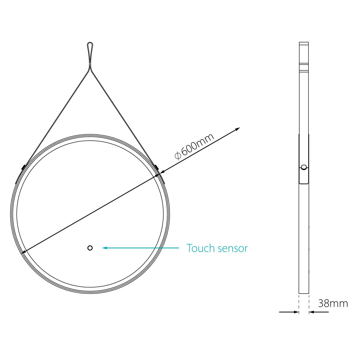 Illuminated Bathroom Mirror Matt Black Round Dimmable LED Lights (H)60x(W)60cm - Image 2