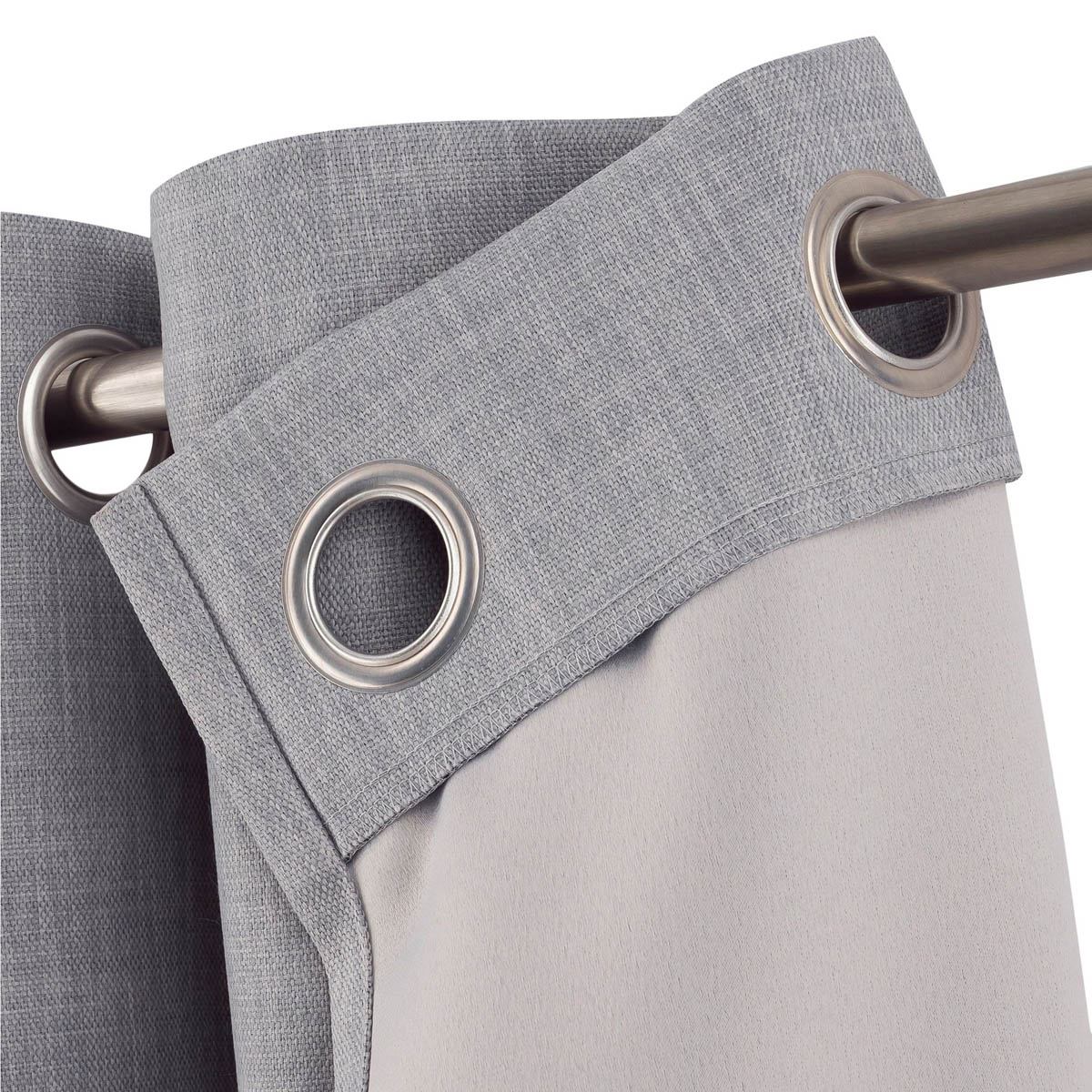 Eyelet Curtains Light Grey Plain Blackout Ready Made Ring Top Pair W228xL228cm - Image 2