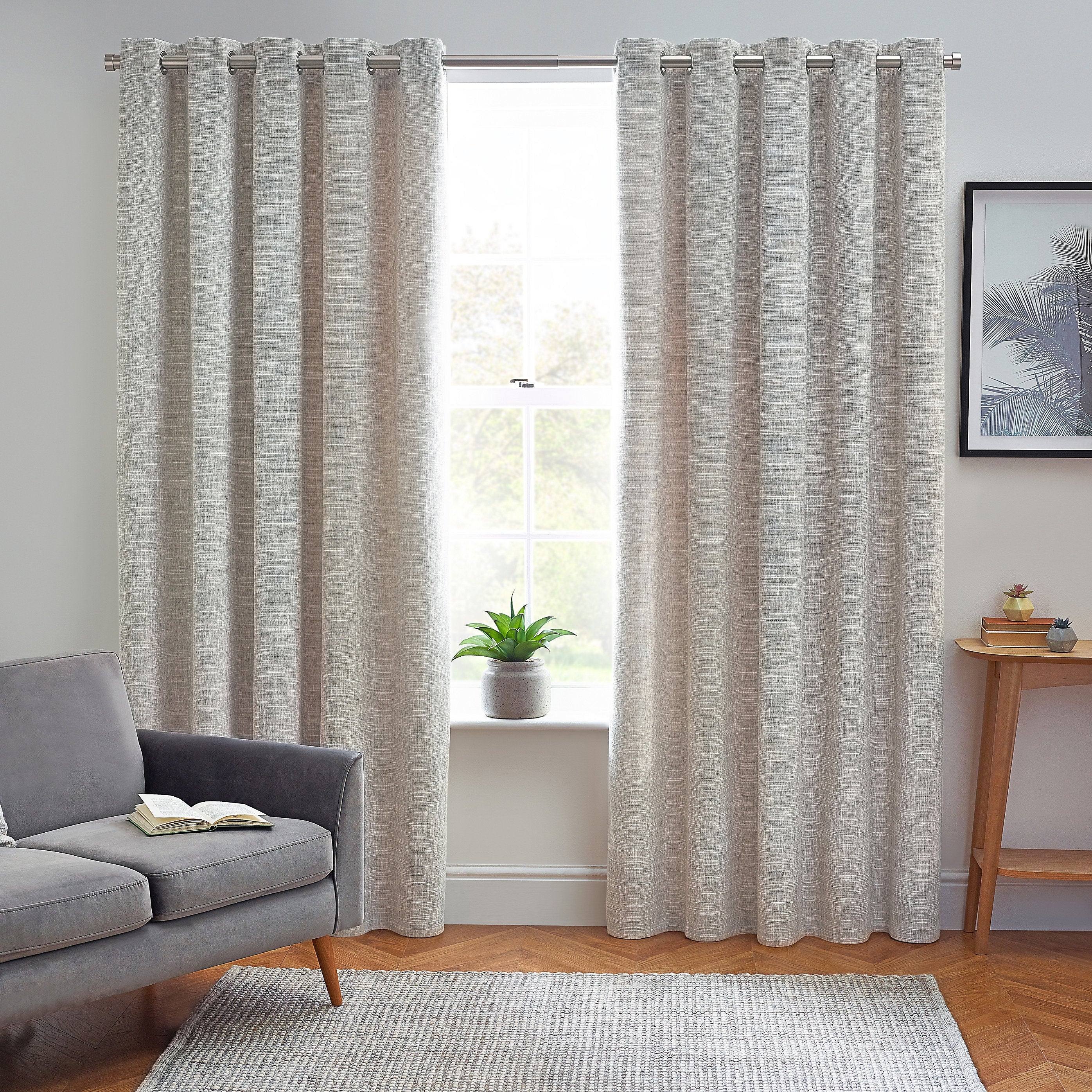 Eyelet Curtains Pair Lined Ecru Slub Effect Elegant Durable (W)167cm (L)228cm - Image 1