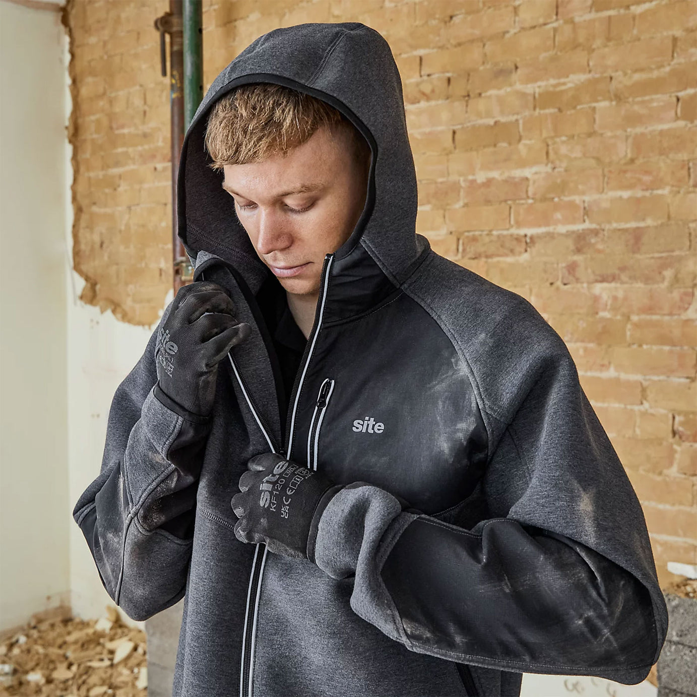 Site Suter Hooded Sweatshirt Grey Black XL Workwear Pullover Hoodie - Image 10