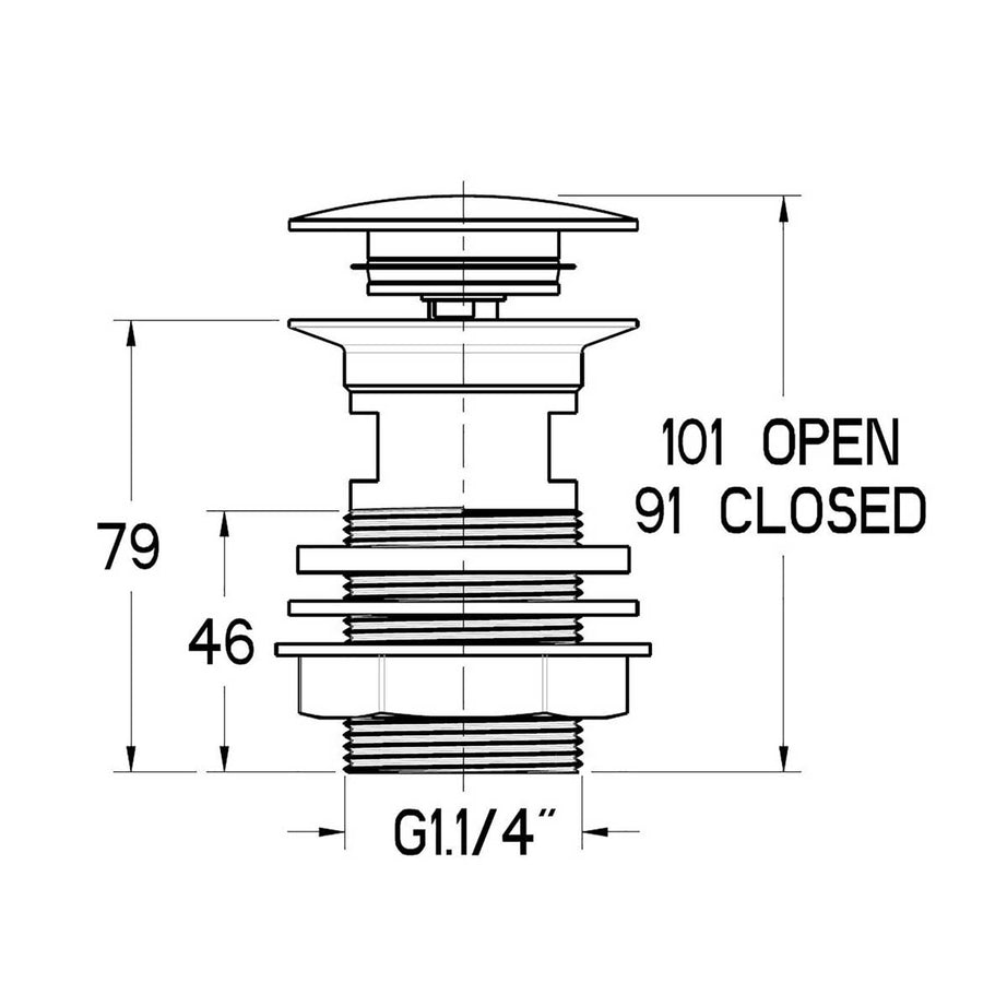 Basin Sink Waste Click Clack Slotted Chrome Plated Metal Plastic (Dia)32.75mm - Image 2