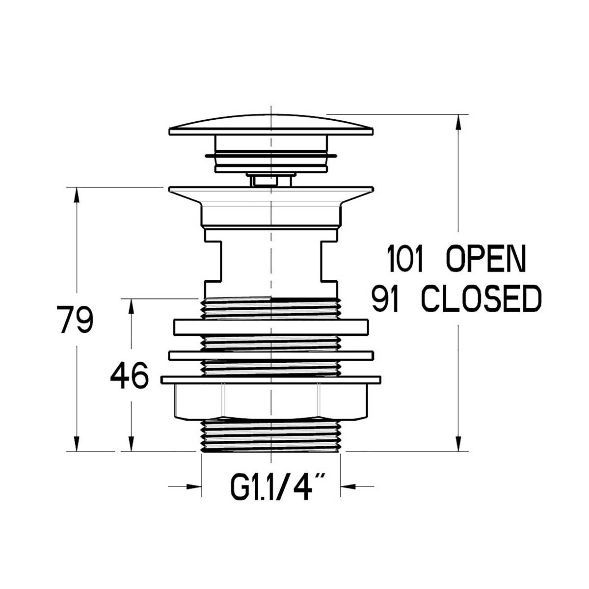 Basin Sink Waste Click Clack Slotted Chrome Plated Metal Plastic (Dia)32.75mm - Image 2