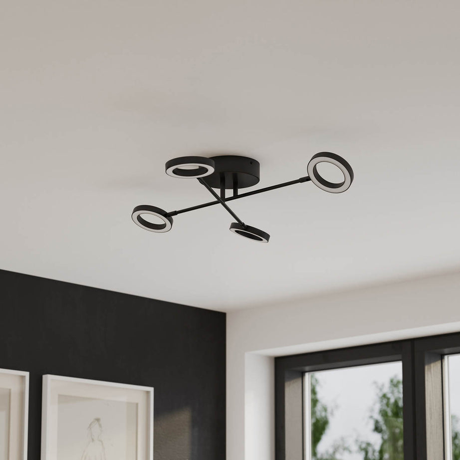 LED Ceiling Light Matt Black 4 Way Multi Arm Modern Warm White Dimmable - Image 3