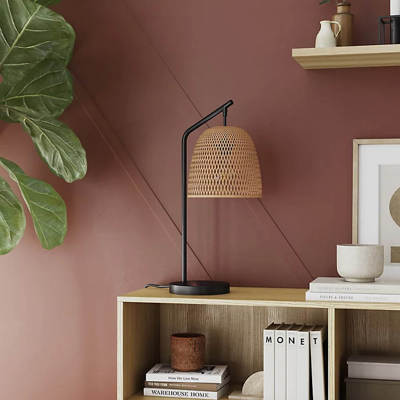 Table Lamp Black Natural Wood Look Eco Halogen Energy Saving Modern Compact - Image 3