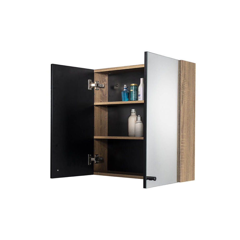 Croydex Bathroom Cabinets Wall Mounted Mirrored Double Door Matt Brown 60x60x18 - Image 7